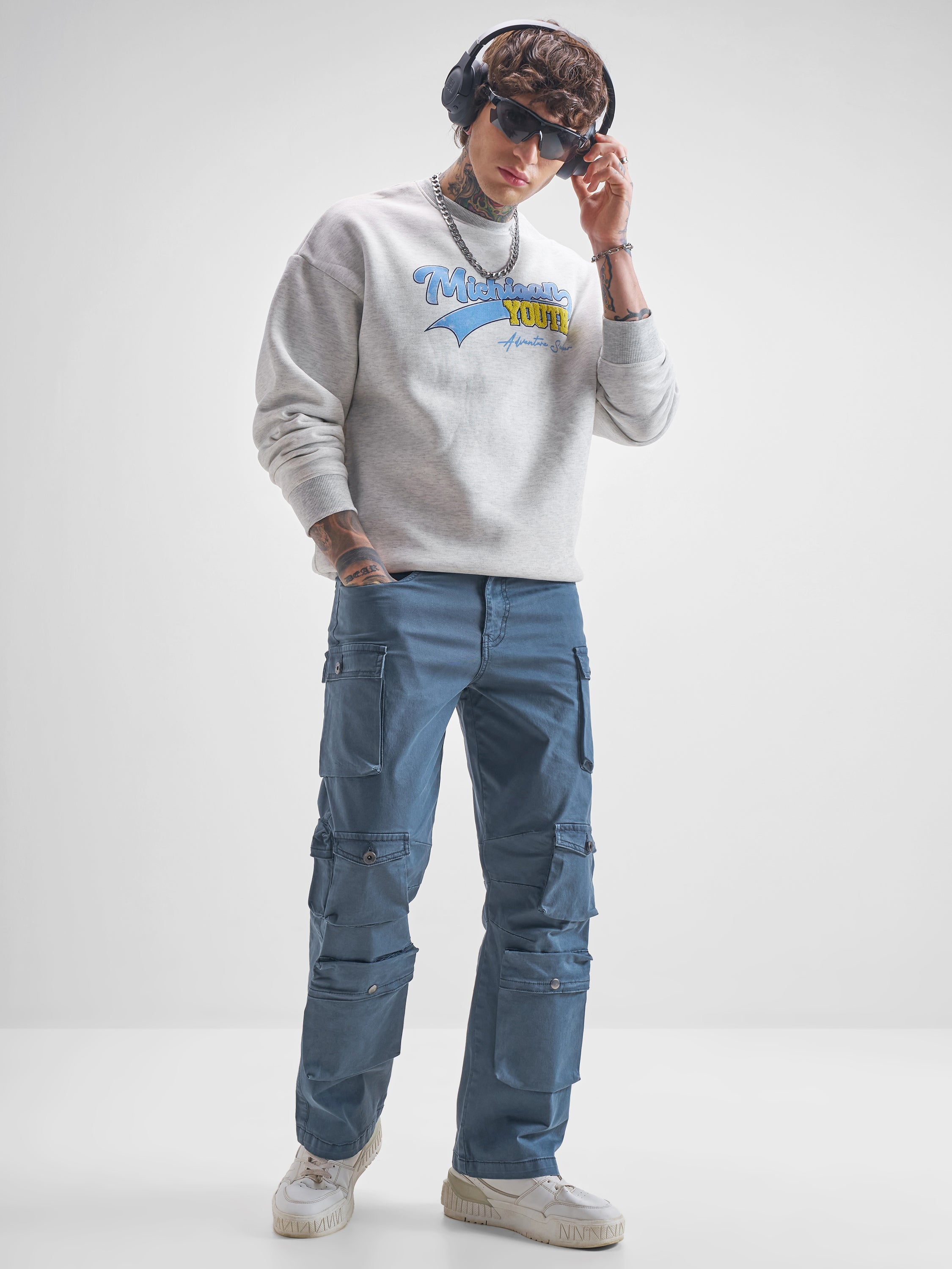 Highlander Men White Round Neck Pullover Sweatshirt - White - Image 2