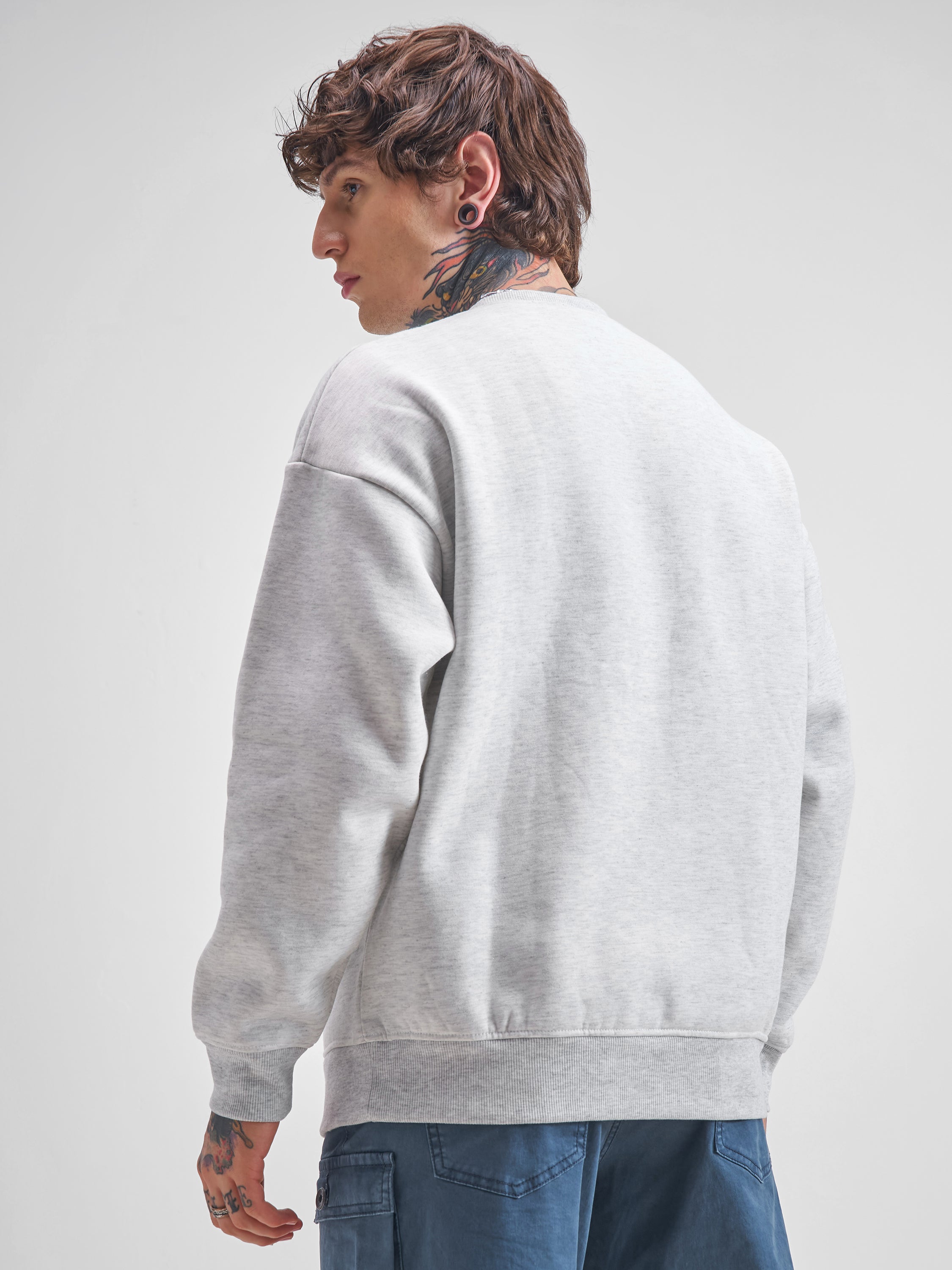 Highlander Men White Round Neck Pullover Sweatshirt - White - Image 3