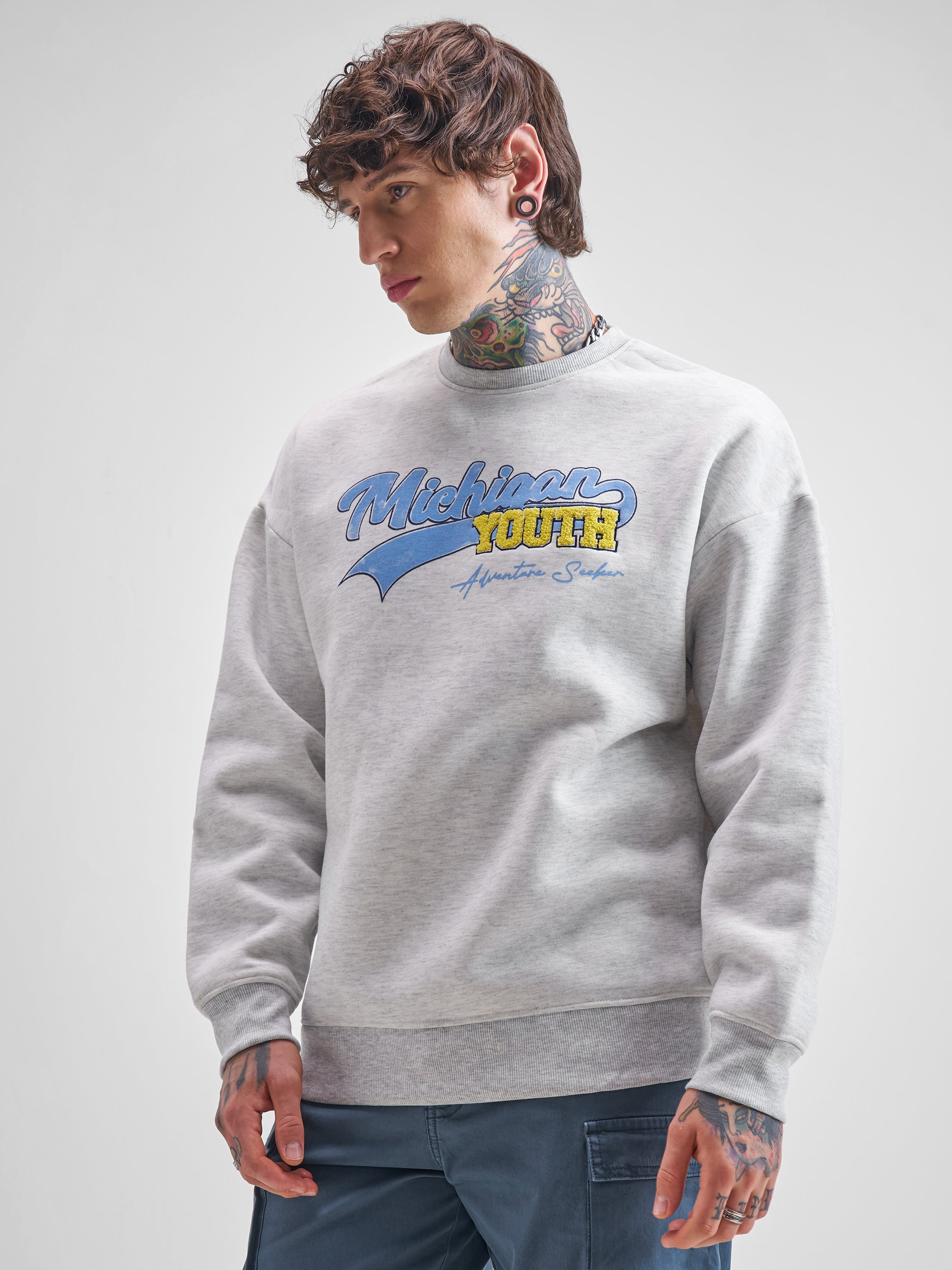 Highlander Men White Round Neck Pullover Sweatshirt - White - Image 4