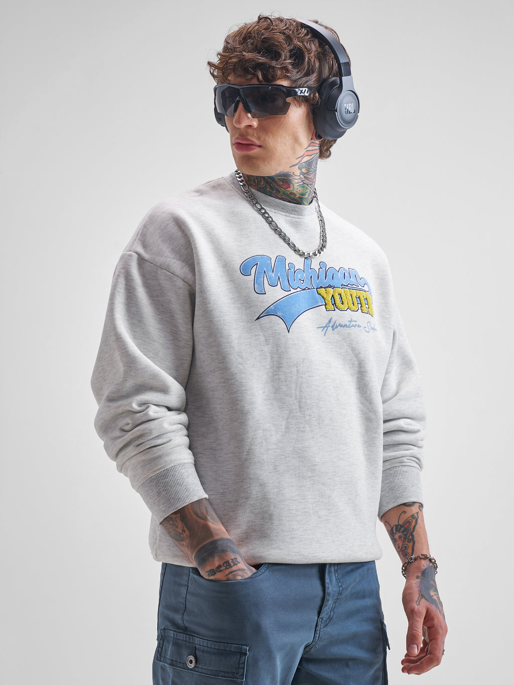 Highlander Men White Round Neck Pullover Sweatshirt - White - Image 6