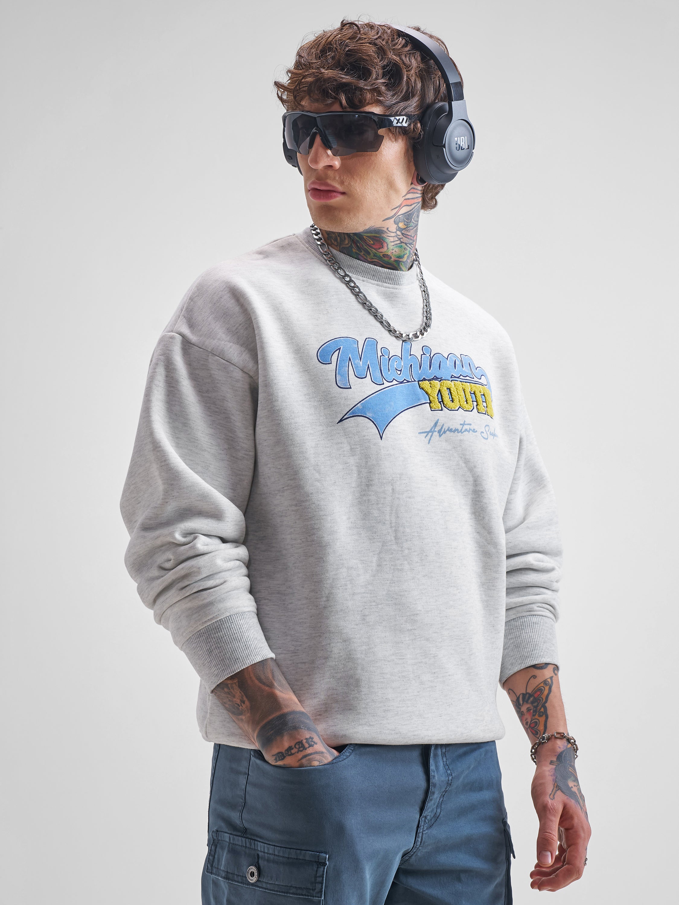 Highlander Men White Round Neck Pullover Sweatshirt - White - Image 6