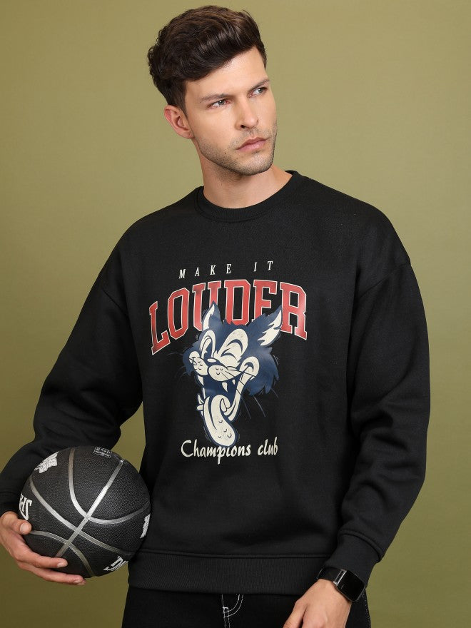 Highlander Men Black Round Neck Oversized Fit Sweatshirt - Black - Image 1