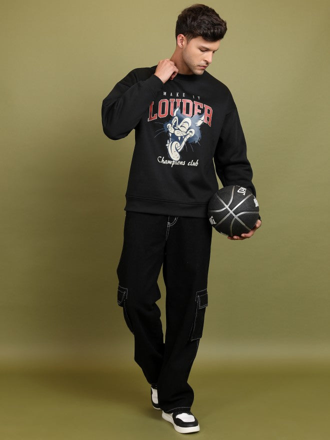 Highlander Men Black Round Neck Oversized Fit Sweatshirt - Black - Image 2