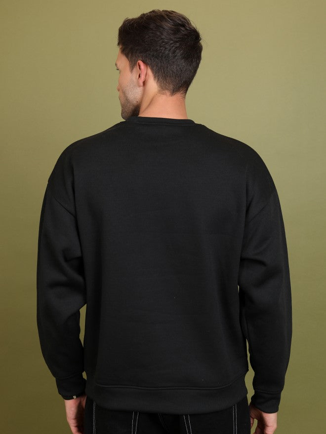 Highlander Men Black Round Neck Oversized Fit Sweatshirt - Black - Image 3