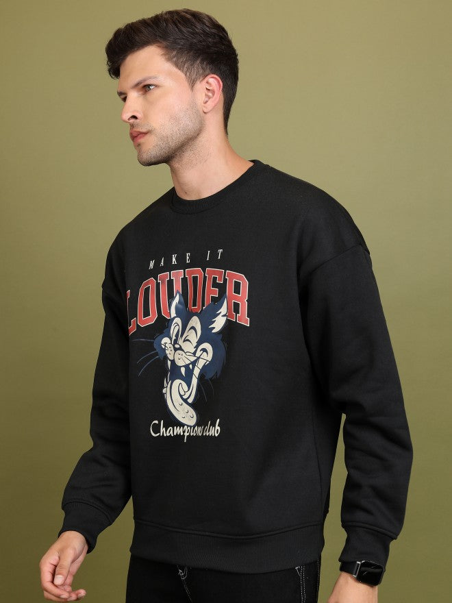 Highlander Men Black Round Neck Oversized Fit Sweatshirt - Black - Image 4