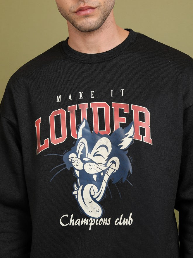 Highlander Men Black Round Neck Oversized Fit Sweatshirt - Black - Image 5