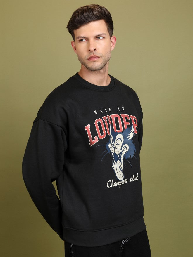 Highlander Men Black Round Neck Oversized Fit Sweatshirt - Black - Image 6