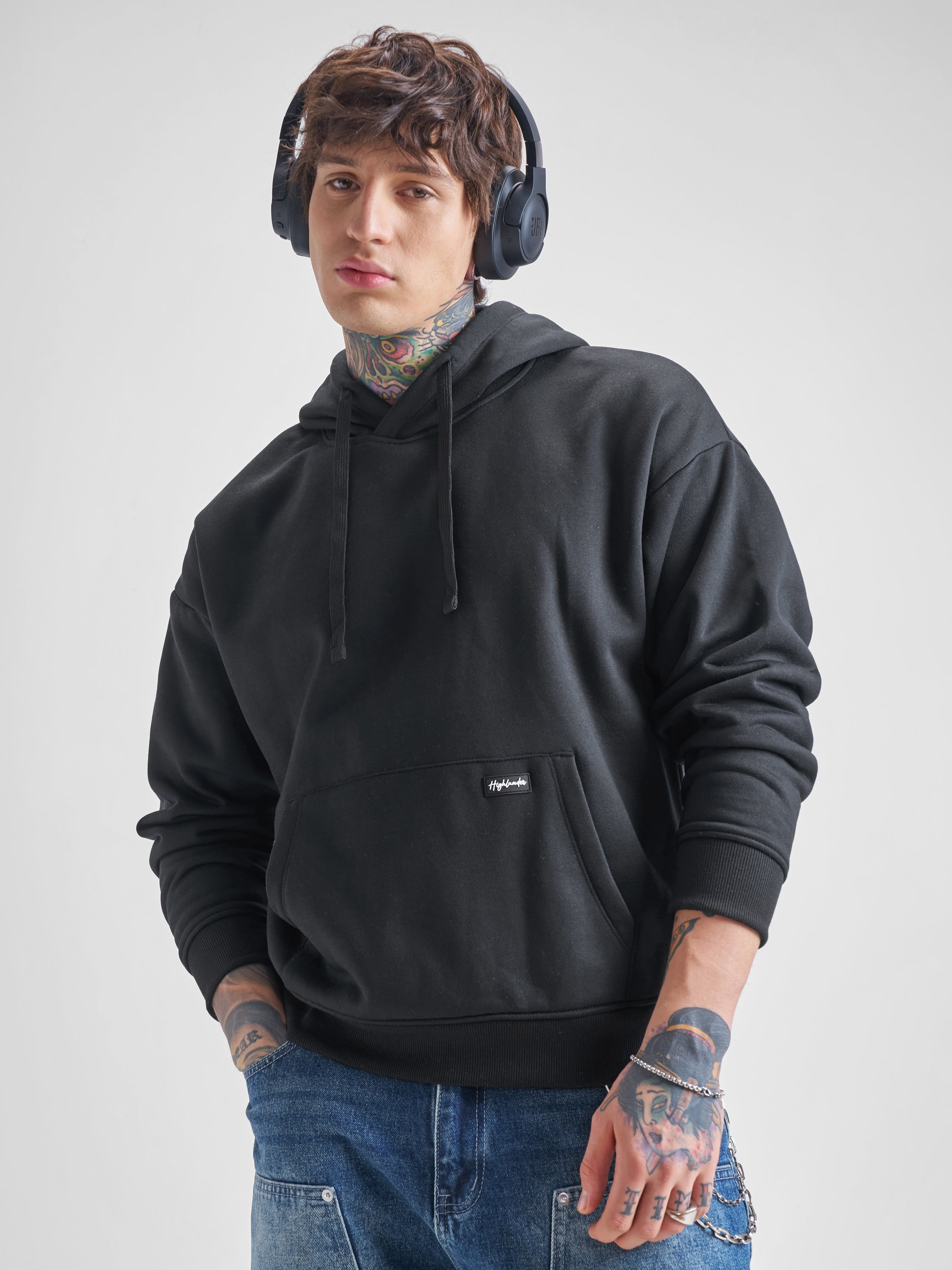 Highlander Men Black Hooded Pullover Sweatshirt - Black - Image 1