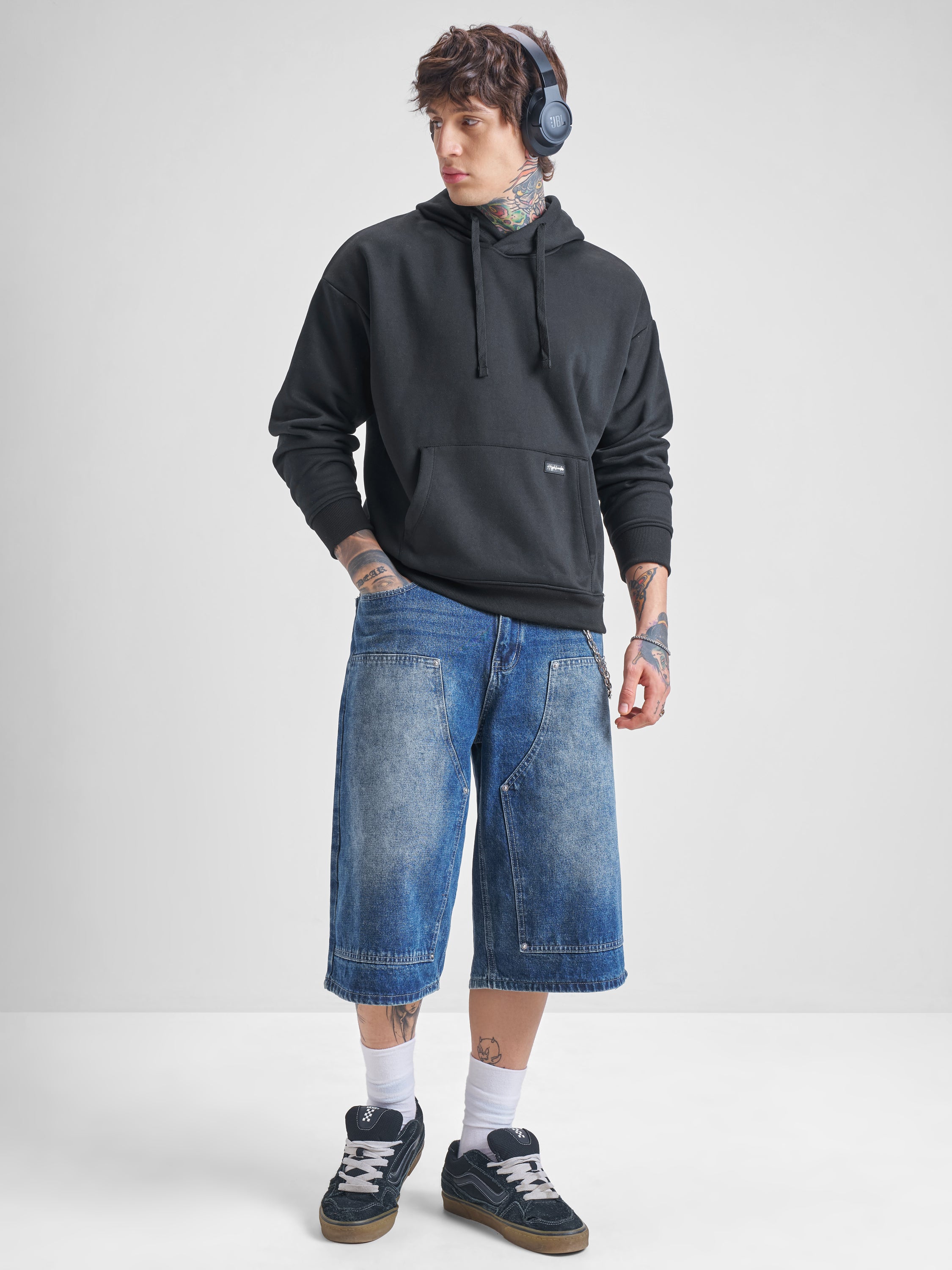 Highlander Men Black Hooded Pullover Sweatshirt - Black - Image 2