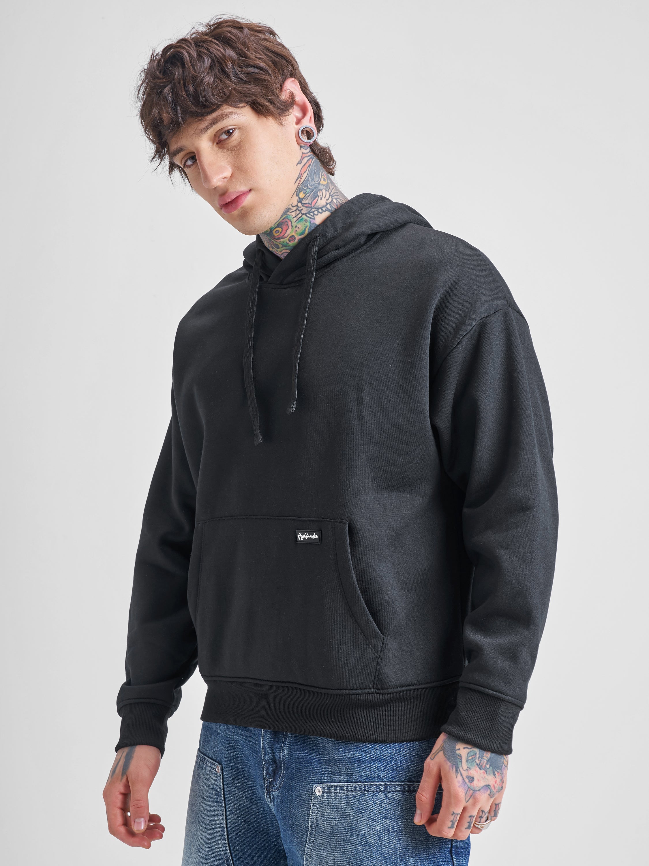 Highlander Men Black Hooded Pullover Sweatshirt - Black - Image 4