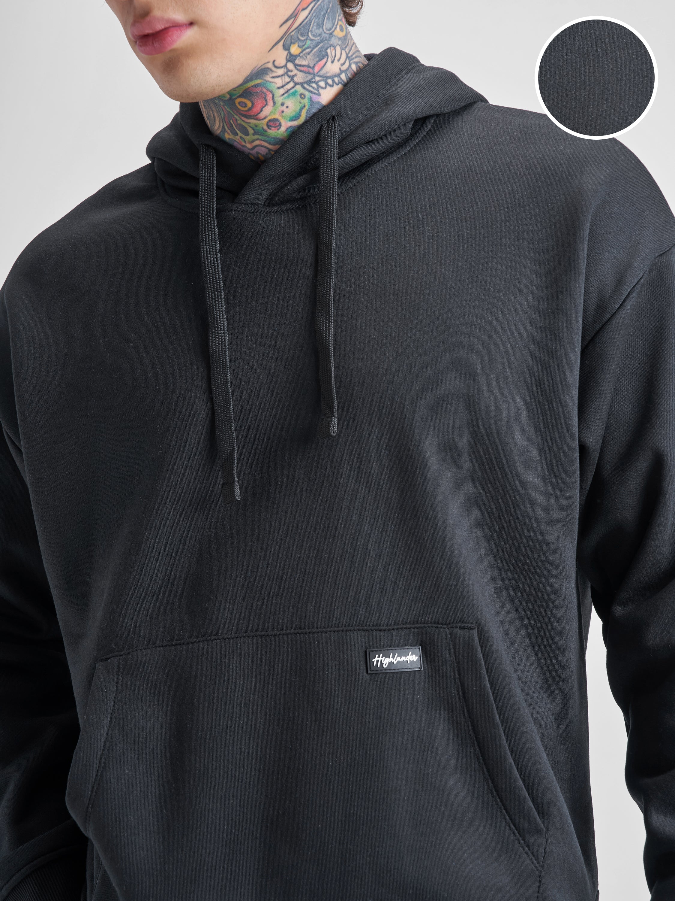 Highlander Men Black Hooded Pullover Sweatshirt - Black - Image 5