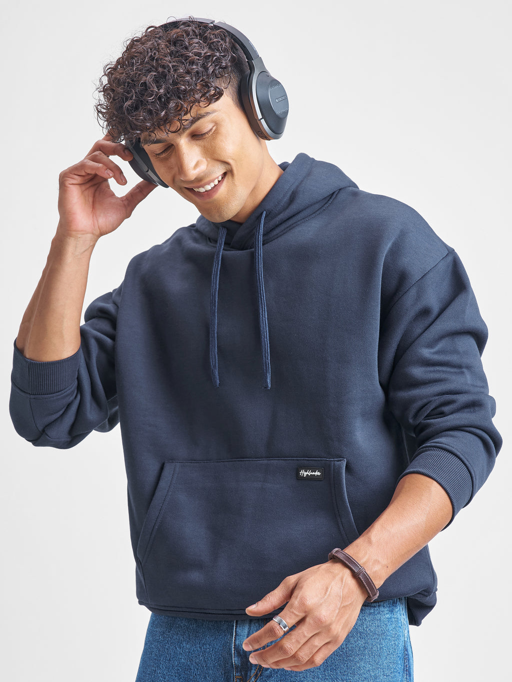 Highlander Men Navy Blue Hooded Pullover Sweatshirt - Navy Blue - Image 1