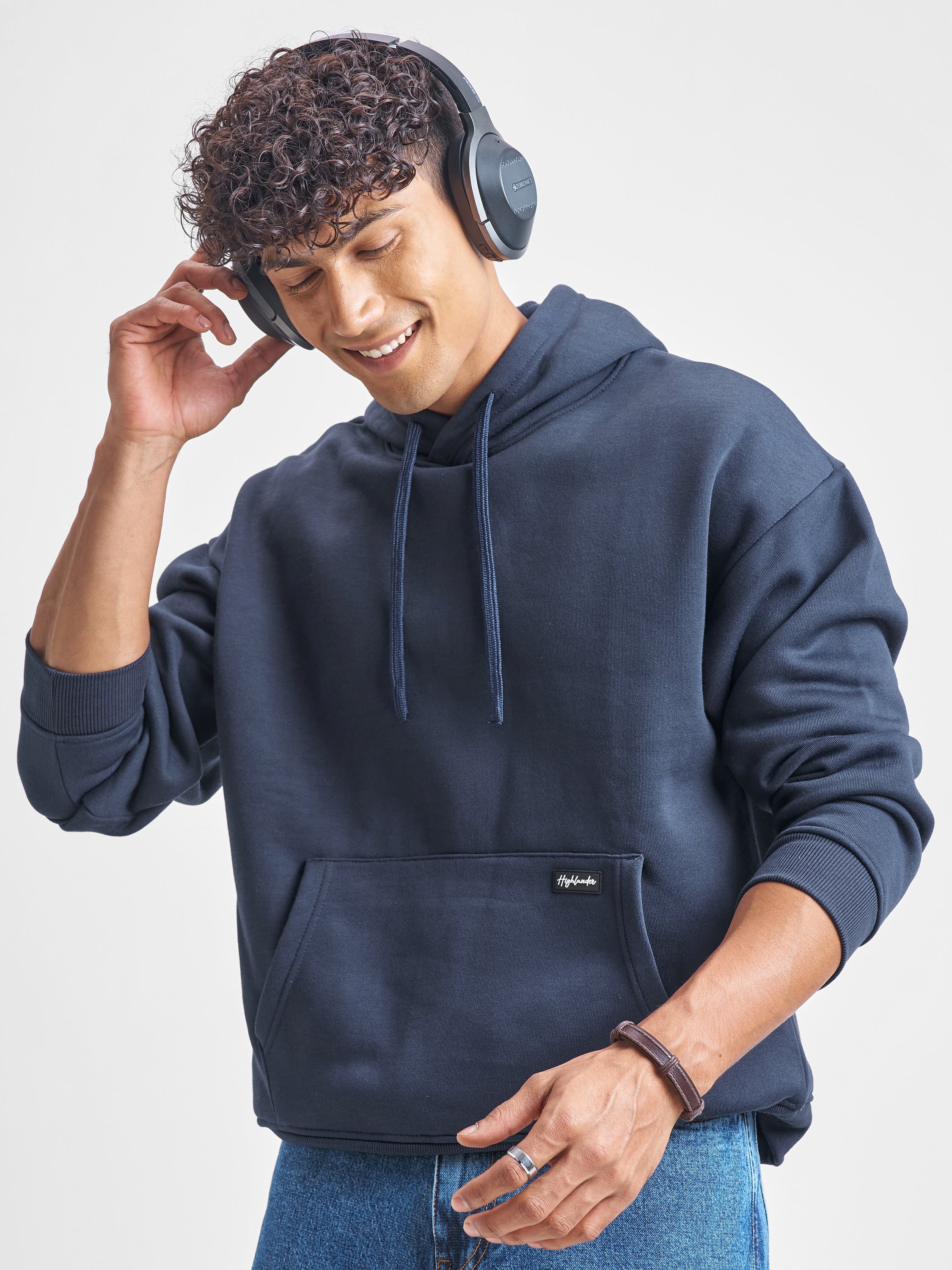 Highlander Men Navy Blue Hooded Pullover Sweatshirt - Navy Blue - Image 1