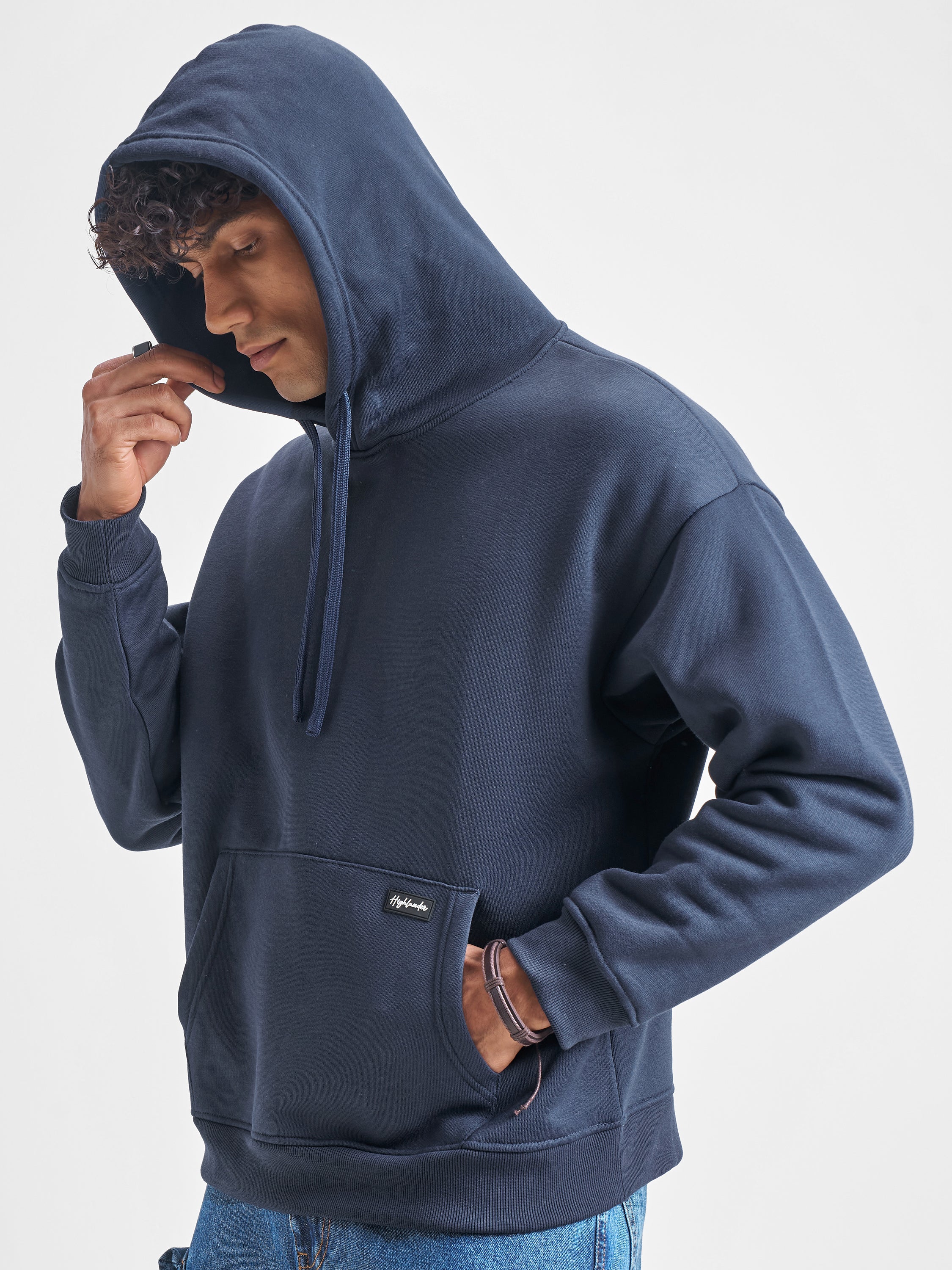 Highlander Men Navy Blue Hooded Pullover Sweatshirt - Navy Blue - Image 4