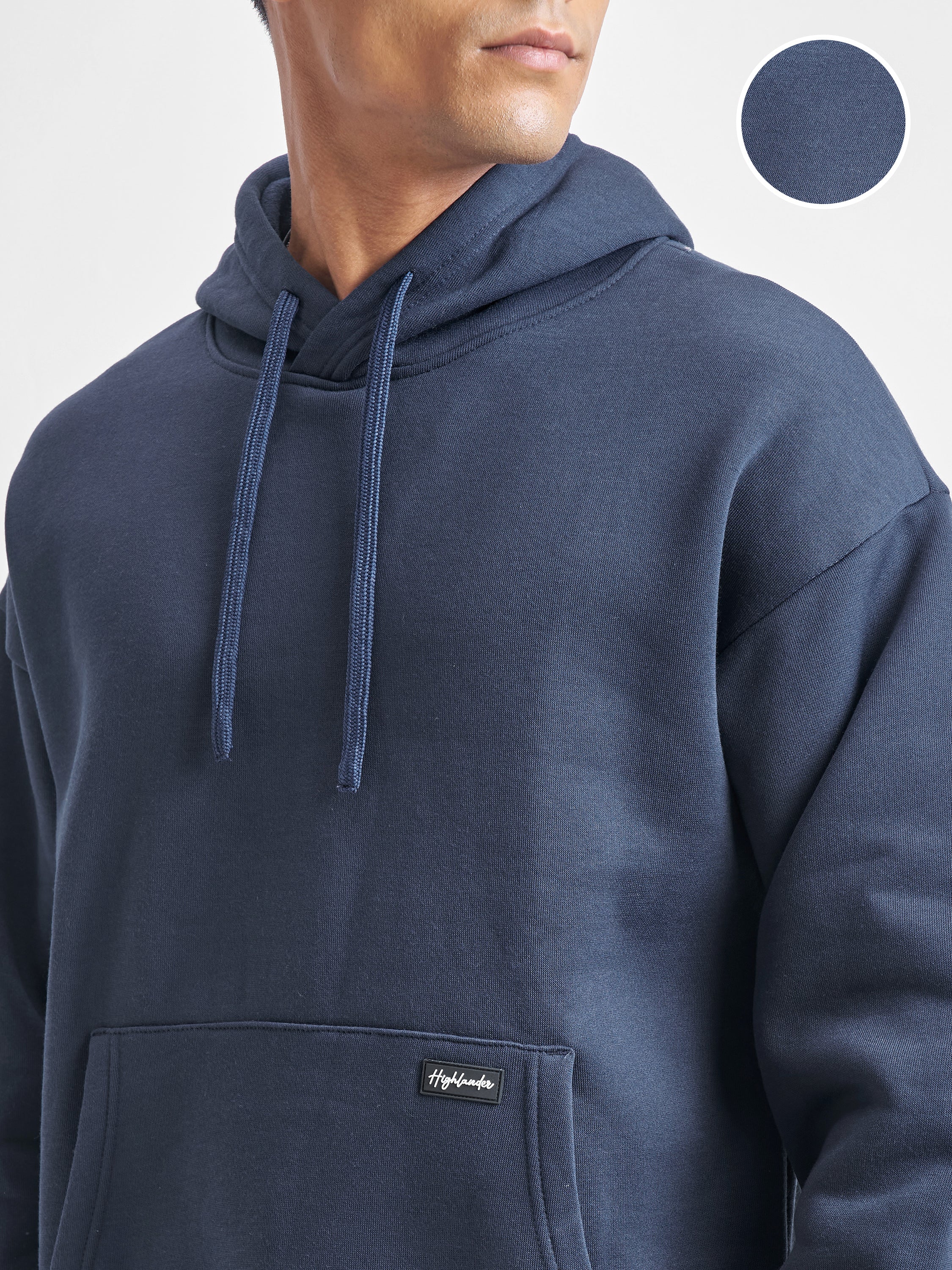 Highlander Men Navy Blue Hooded Pullover Sweatshirt - Navy Blue - Image 5