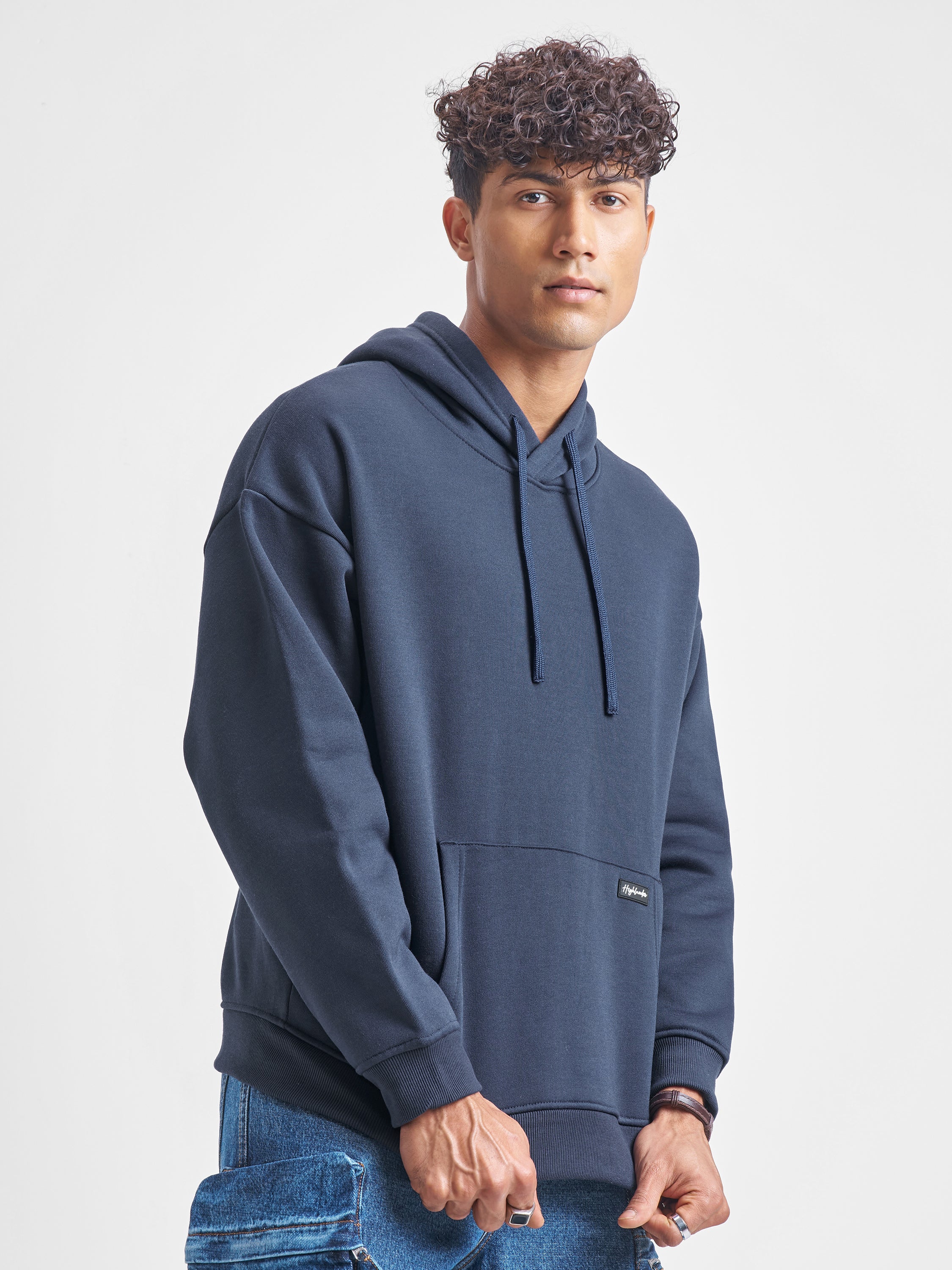 Highlander Men Navy Blue Hooded Pullover Sweatshirt - Navy Blue - Image 6