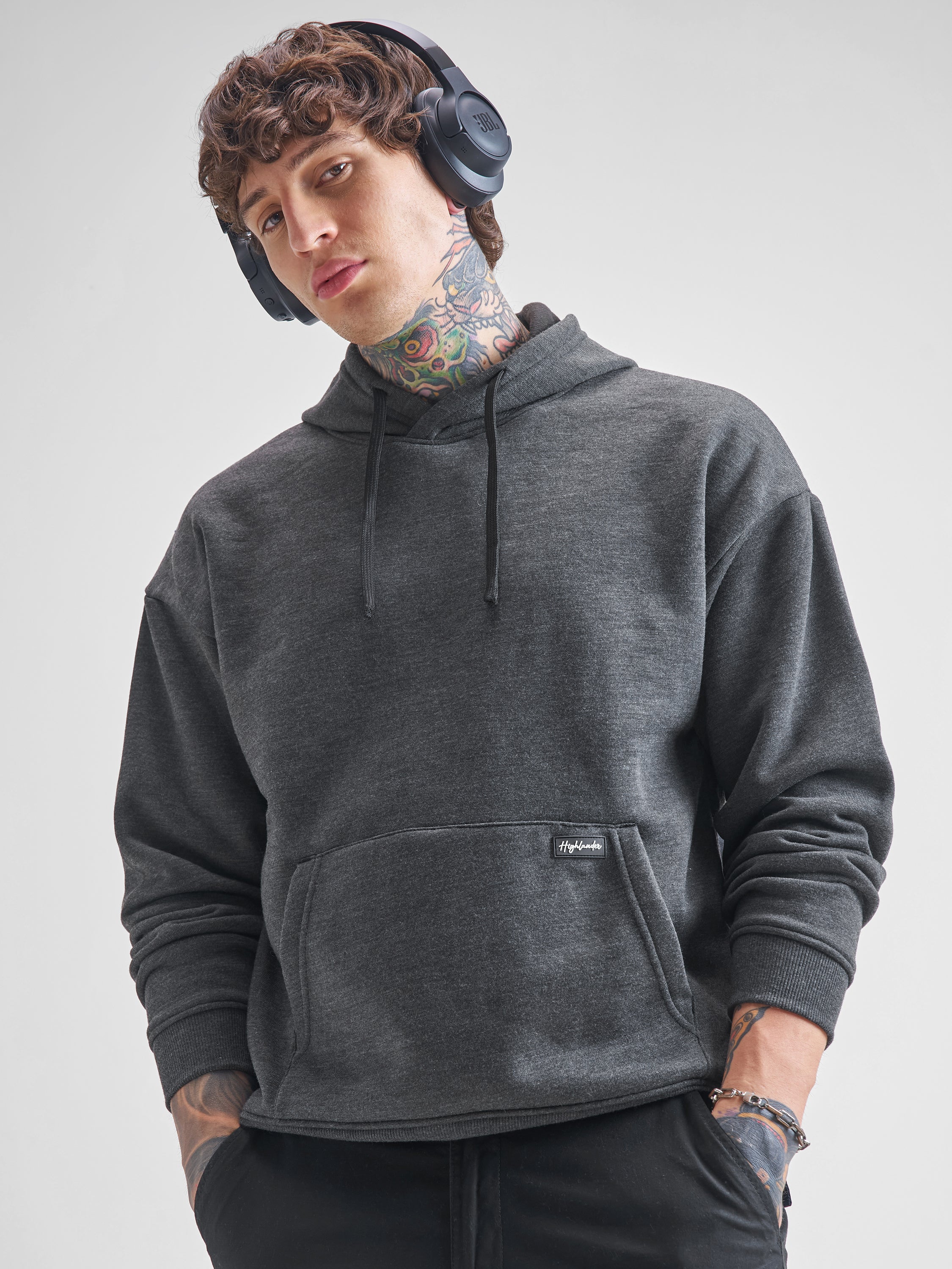 Highlander Men Grey Hooded Pullover Sweatshirt - Grey - Image 1