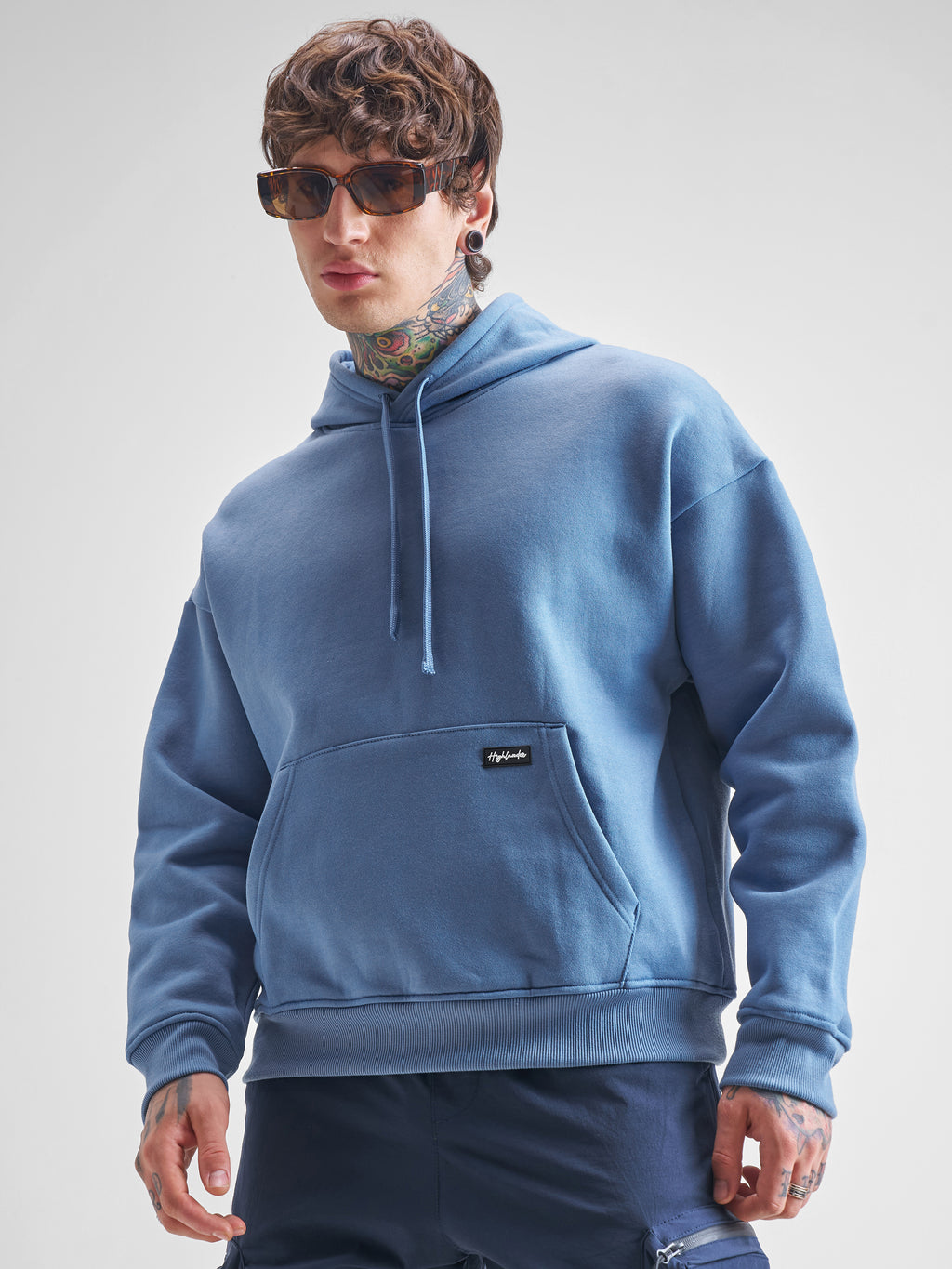 Highlander Men Blue Hooded Pullover Sweatshirt - Blue - Image 1