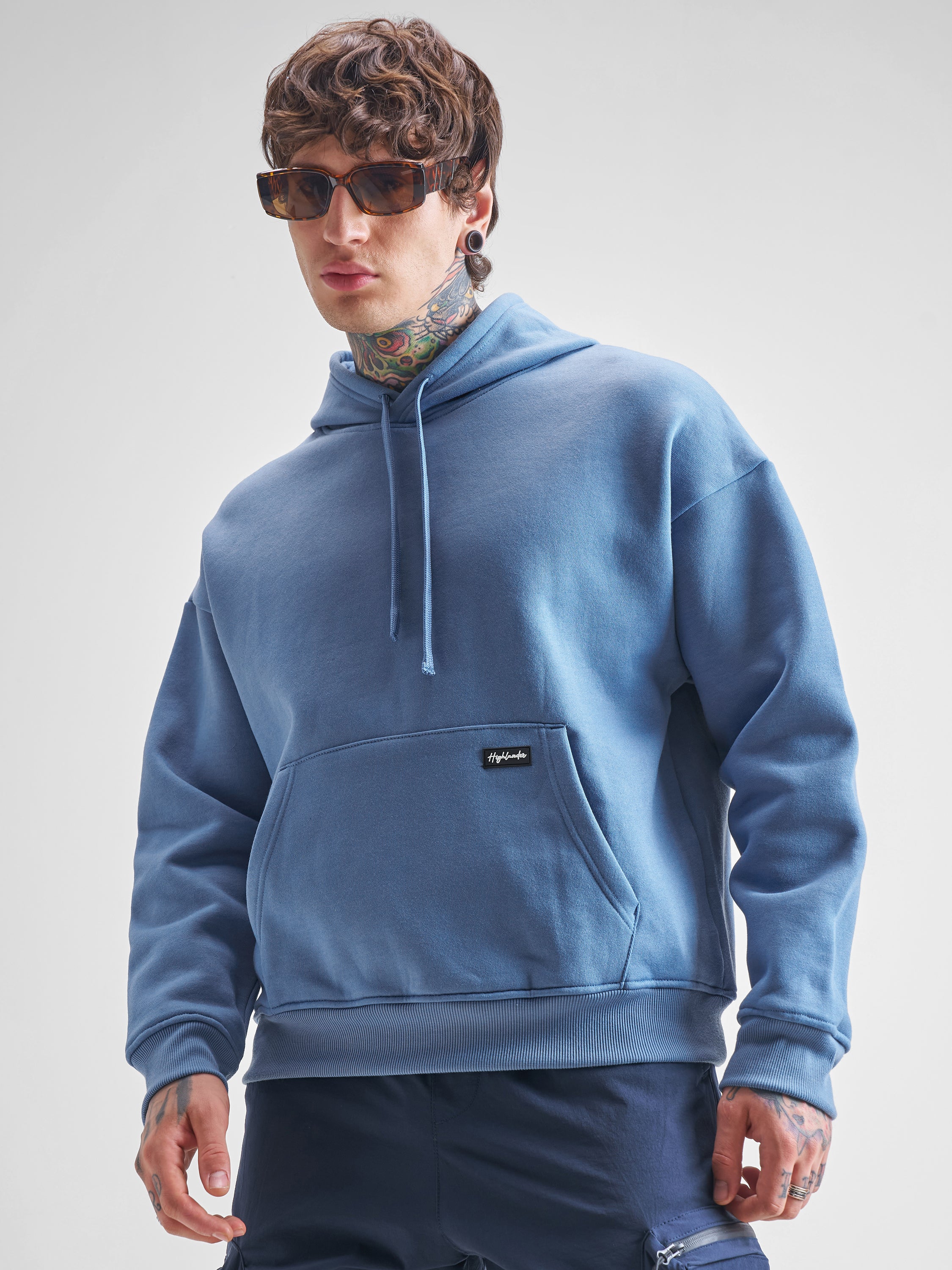 Highlander Men Blue Hooded Pullover Sweatshirt - Blue - Image 1