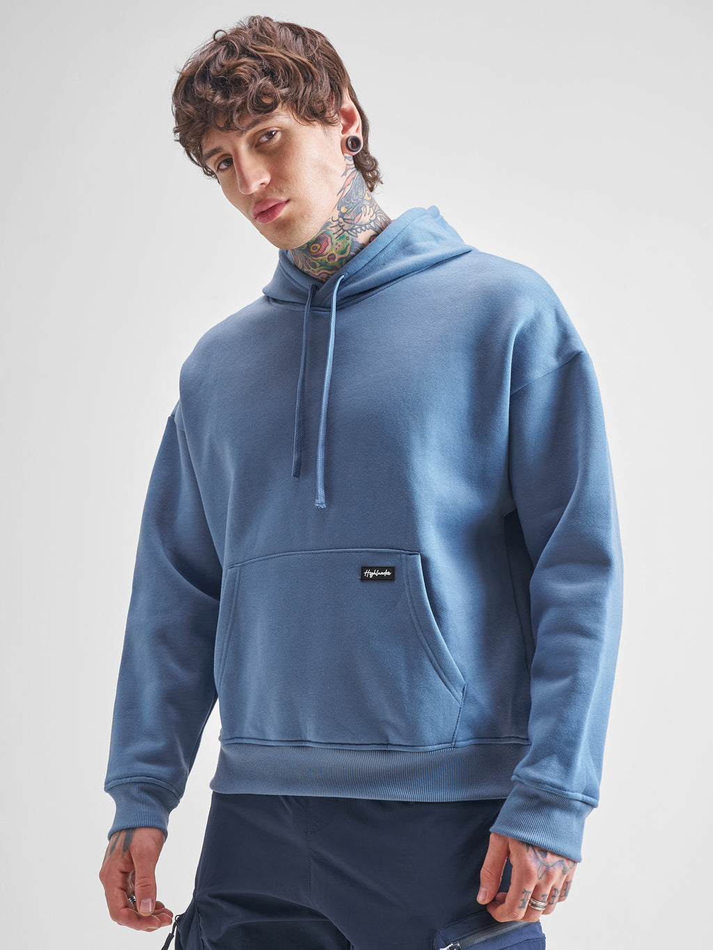 Highlander Men Blue Hooded Pullover Sweatshirt - Blue - Image 4
