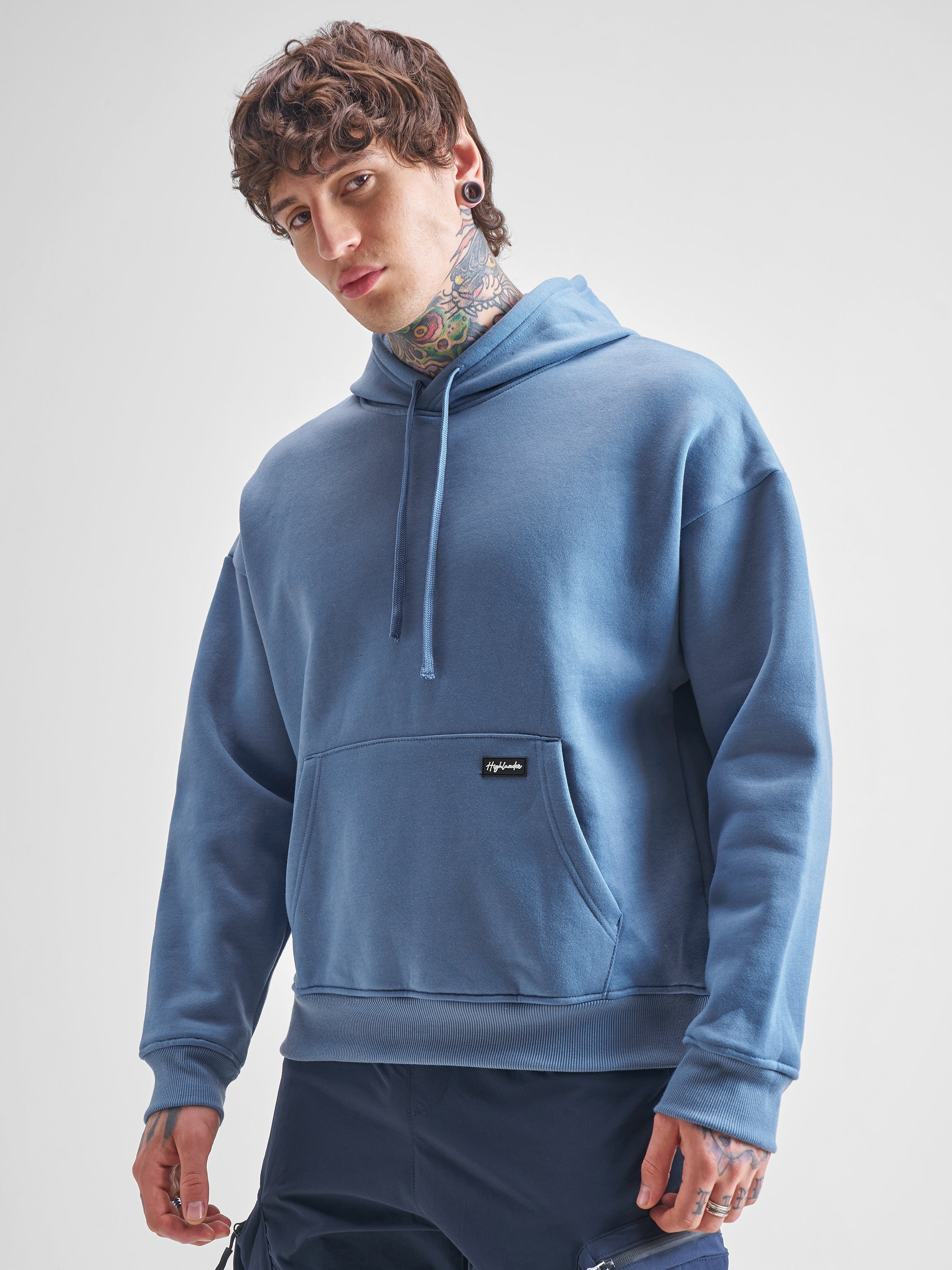 Highlander Men Blue Hooded Pullover Sweatshirt - Blue - Image 4