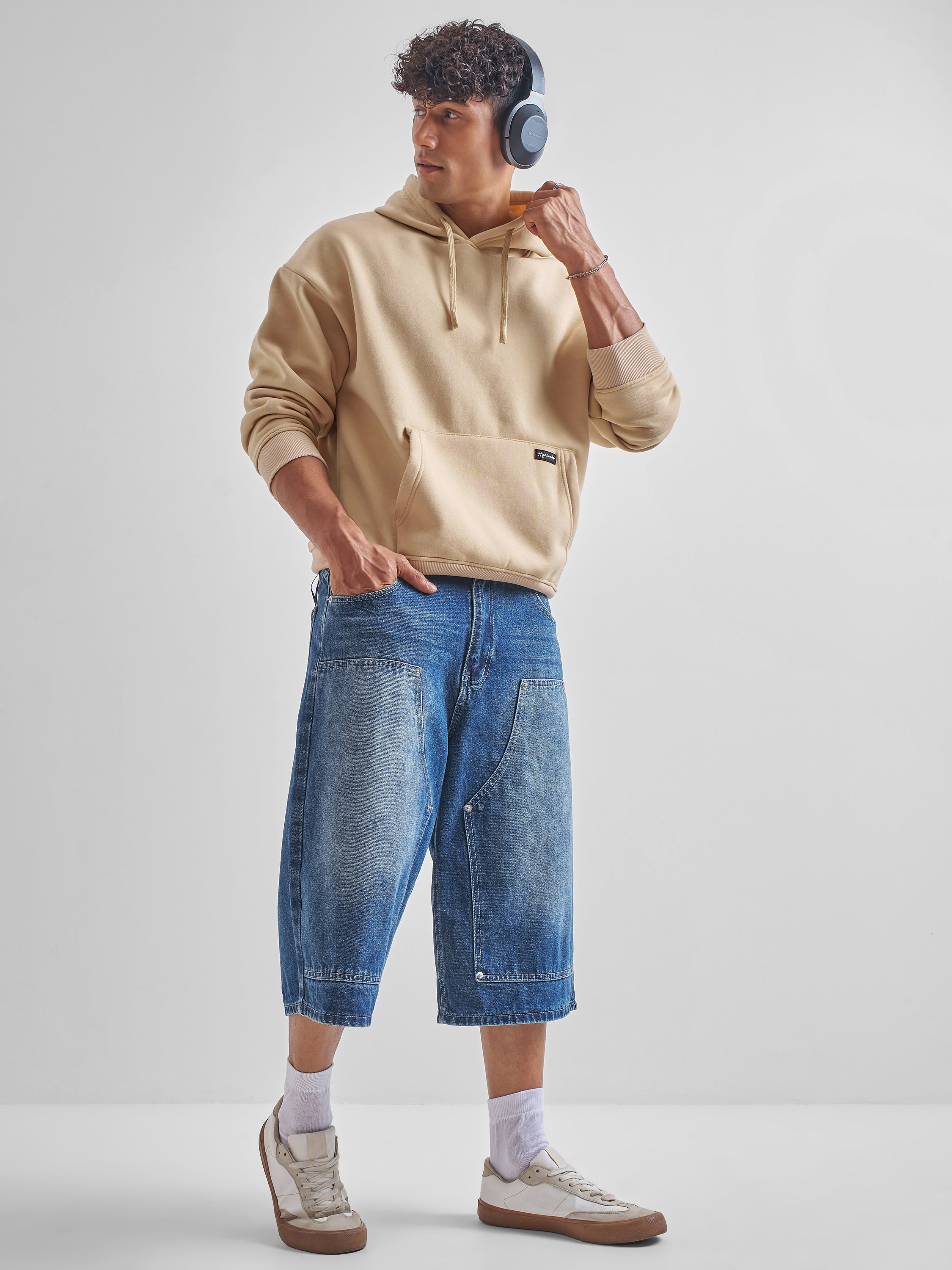 Highlander Men Beige Hooded Pullover Sweatshirt - Beige - Image 2