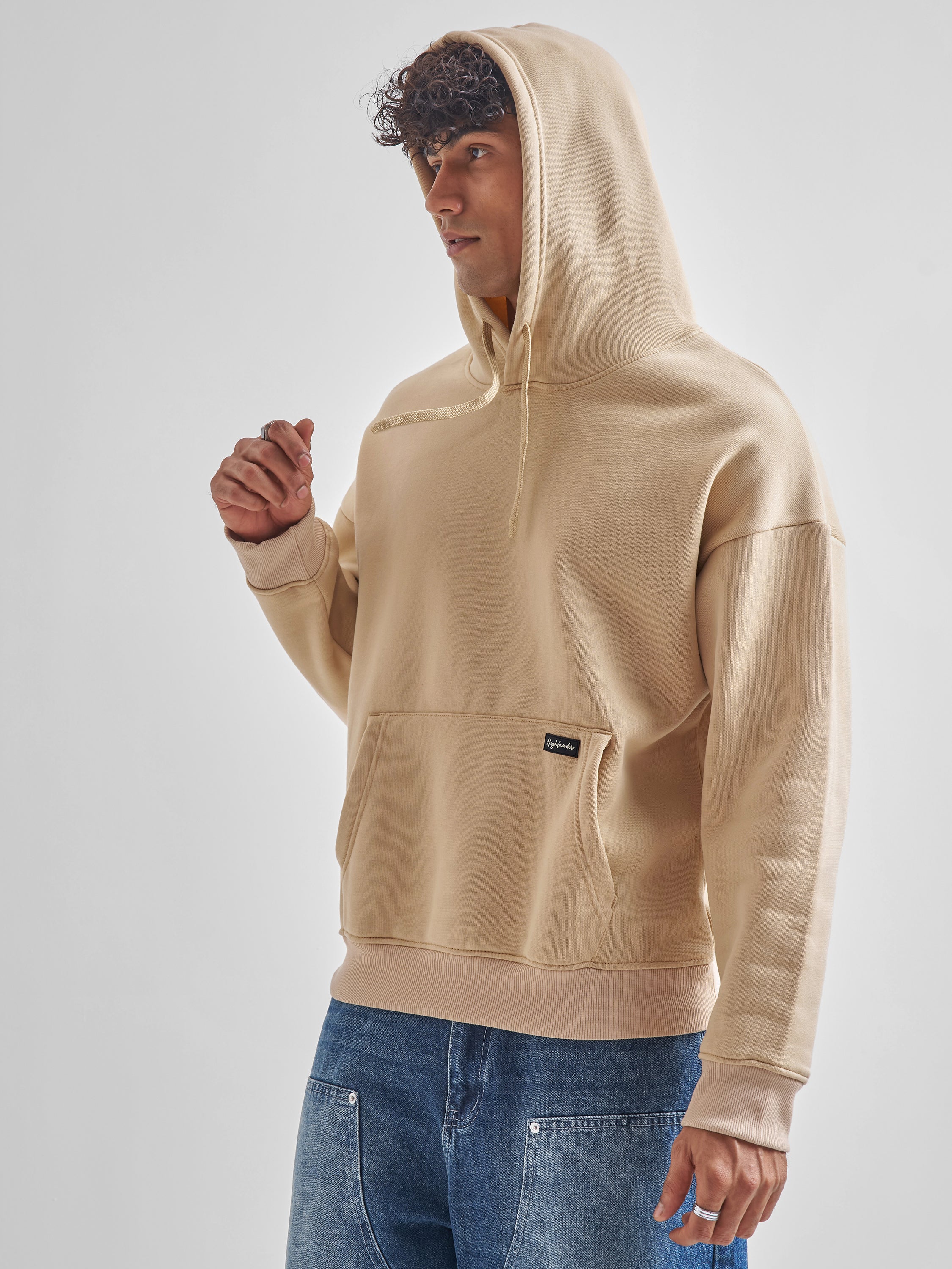 Highlander Men Beige Hooded Pullover Sweatshirt - Beige - Image 4