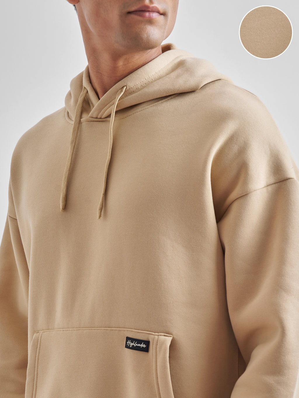 Highlander Men Beige Hooded Pullover Sweatshirt - Beige - Image 5