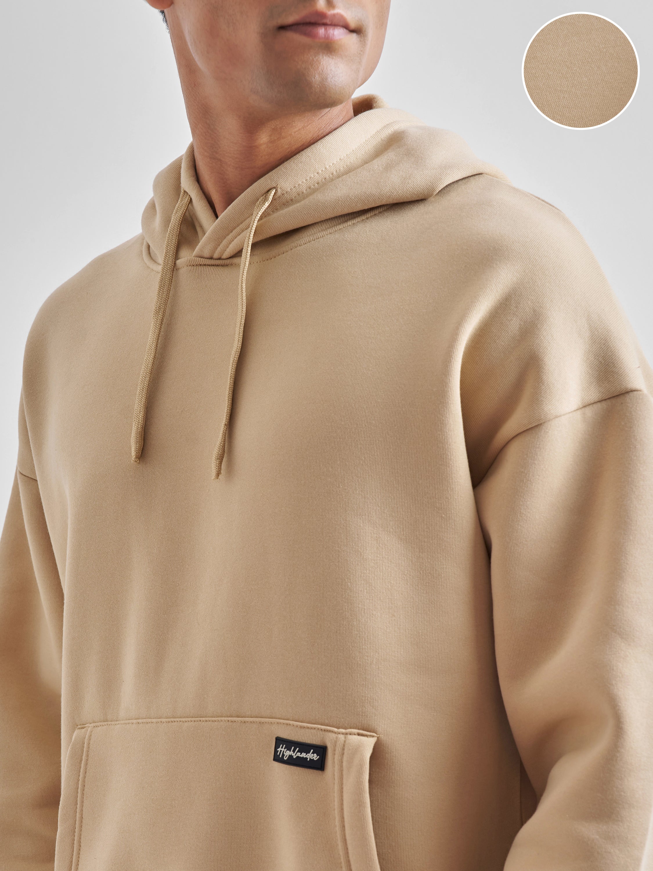 Highlander Men Beige Hooded Pullover Sweatshirt - Beige - Image 5