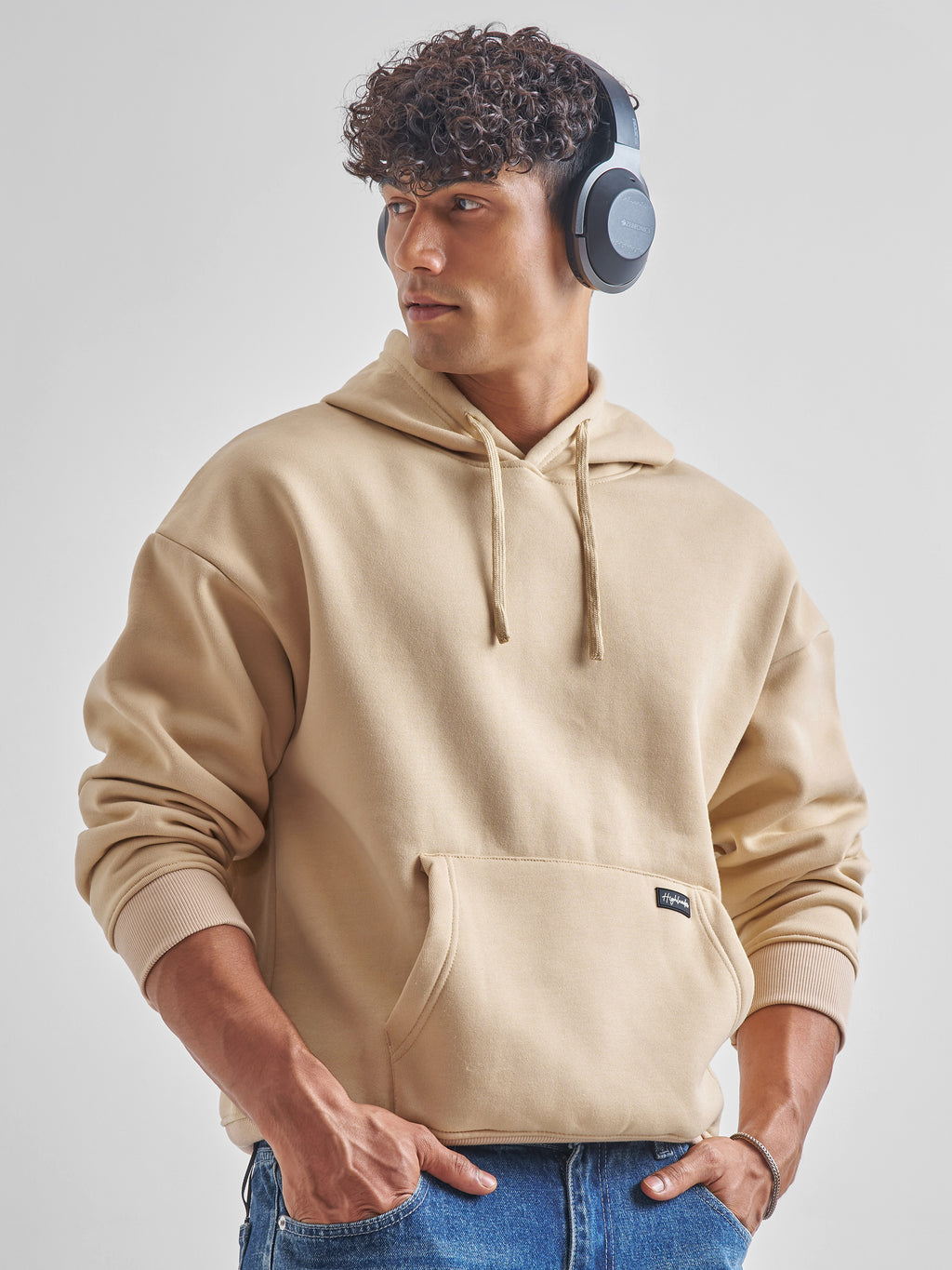 Highlander Men Beige Hooded Pullover Sweatshirt - Beige - Image 6
