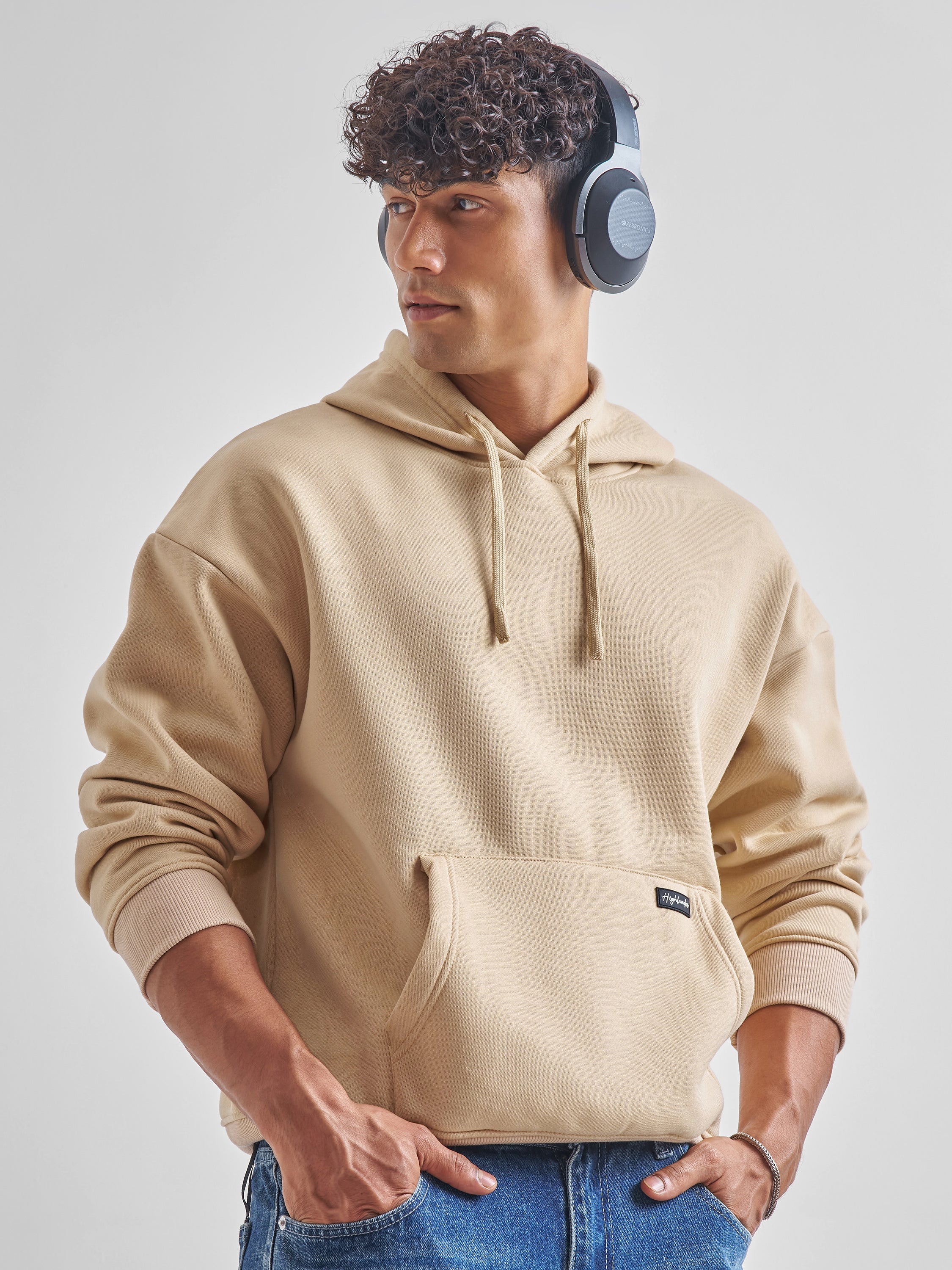 Highlander Men Beige Hooded Pullover Sweatshirt - Beige - Image 6