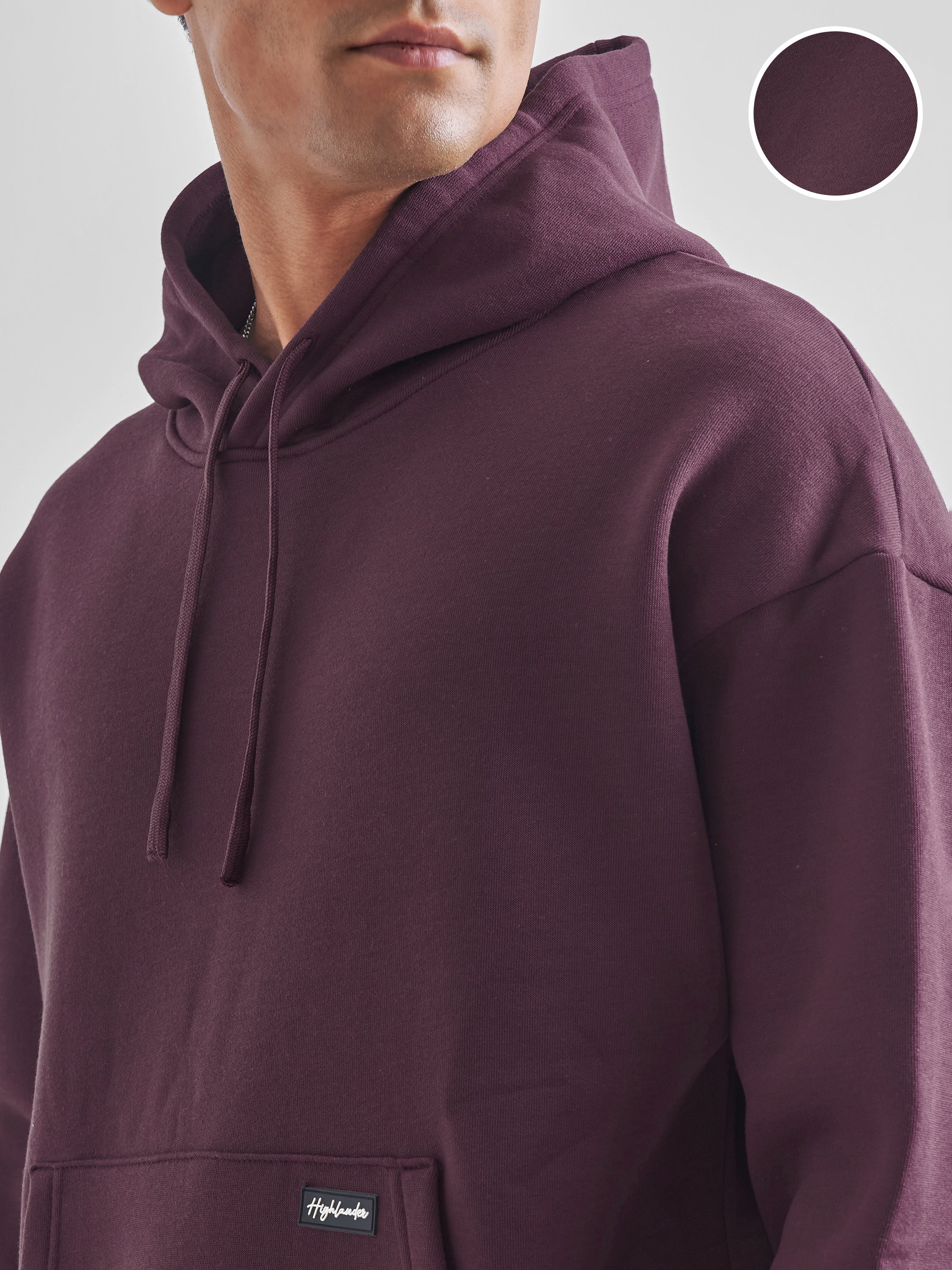 Highlander Men Burgundy Hooded Pullover Sweatshirt - Burgundy - Image 5