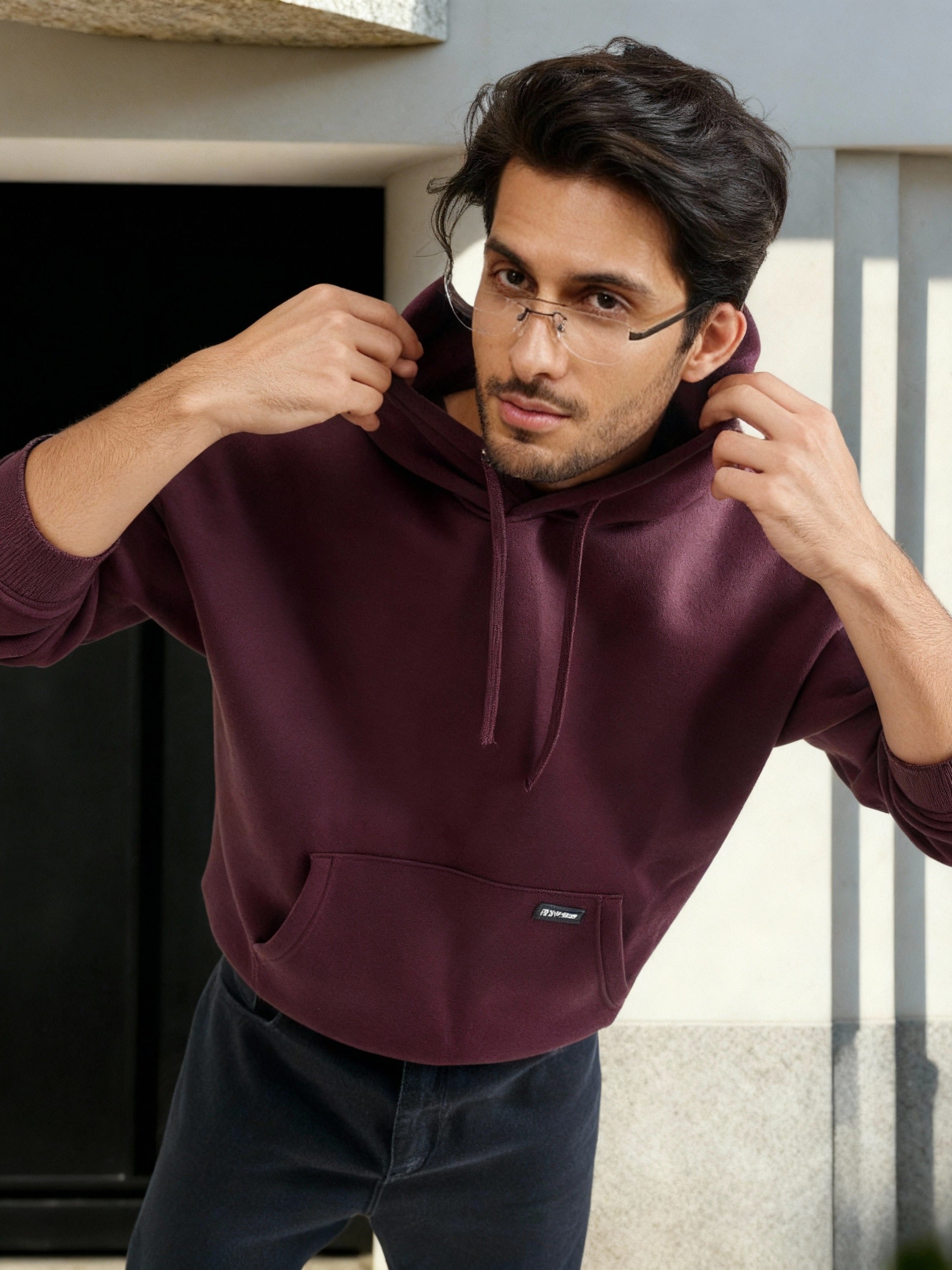 Highlander Men Burgundy Hooded Pullover Sweatshirt - Burgundy - Image 2