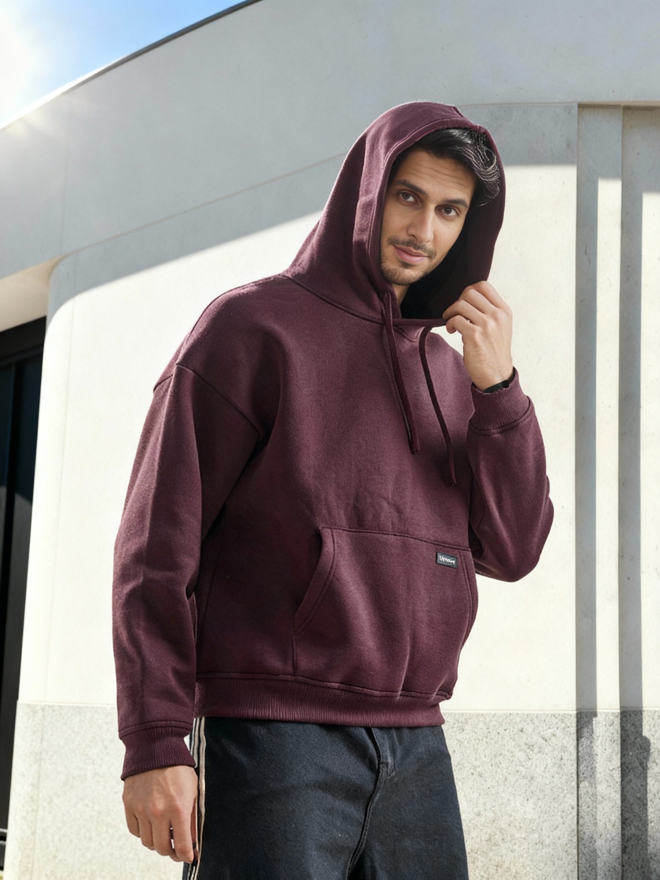 Highlander Men Burgundy Hooded Pullover Sweatshirt - Burgundy - Image 1