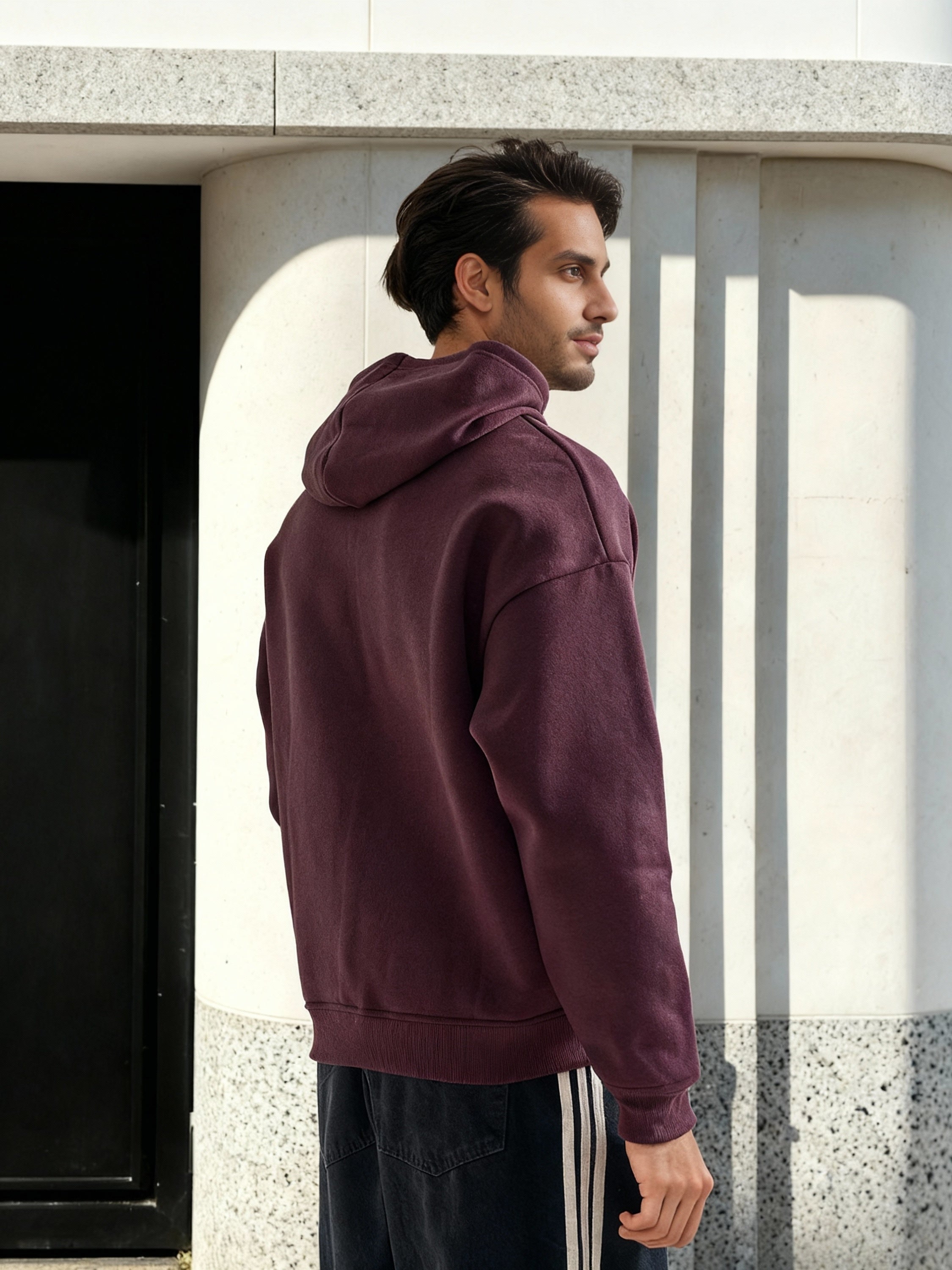 Highlander Men Burgundy Hooded Pullover Sweatshirt - Burgundy - Image 4