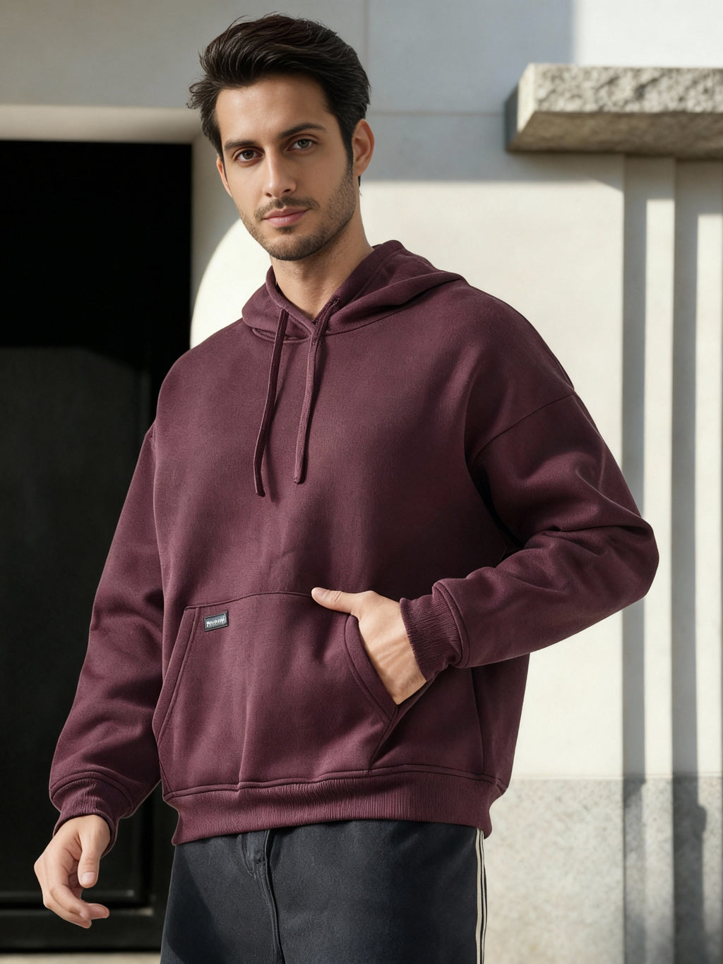 Highlander Men Burgundy Hooded Pullover Sweatshirt - Burgundy - Image 6