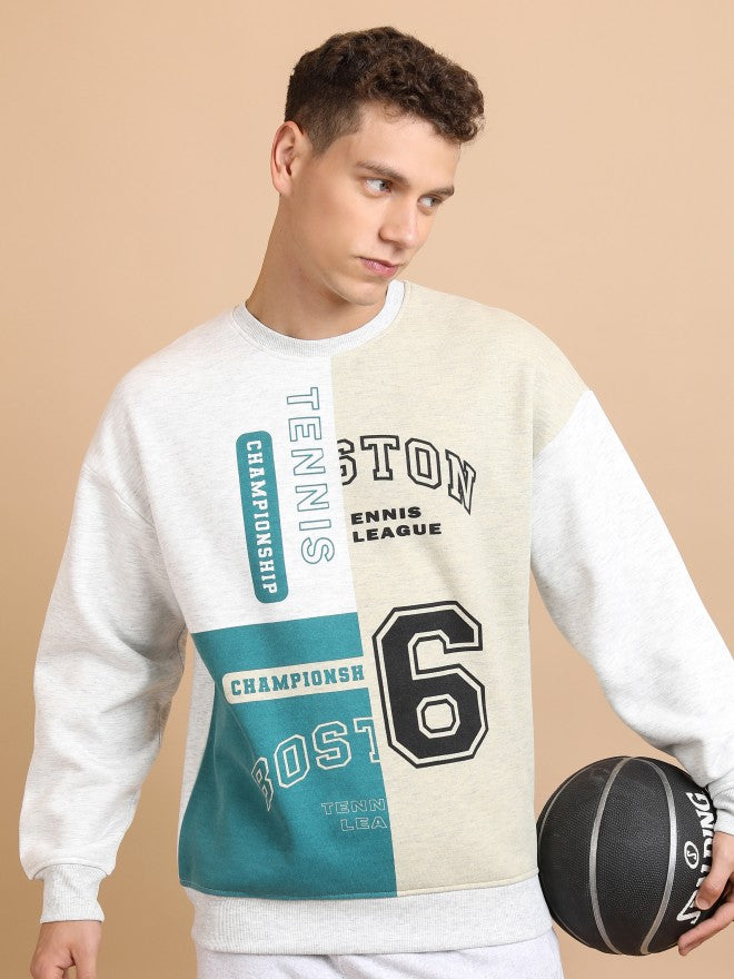 Highlander Men White Melange Round Neck Oversized Fit Sweatshirt - White - Image 1
