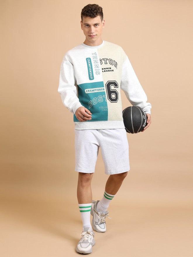 Highlander Men White Melange Round Neck Oversized Fit Sweatshirt - White - Image 2
