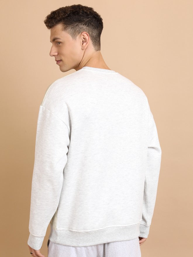 Highlander Men White Melange Round Neck Oversized Fit Sweatshirt - White - Image 3