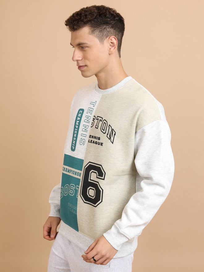 Highlander Men White Melange Round Neck Oversized Fit Sweatshirt - White - Image 4