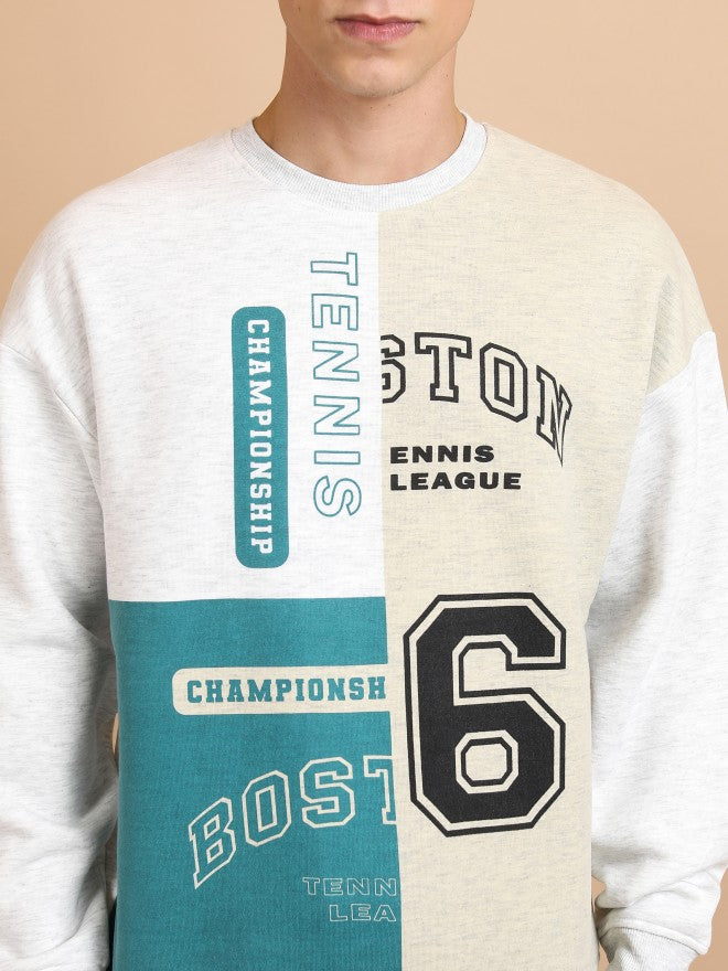 Highlander Men White Melange Round Neck Oversized Fit Sweatshirt - White - Image 5