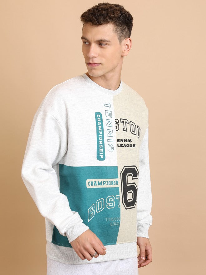 Highlander Men White Melange Round Neck Oversized Fit Sweatshirt - White - Image 6