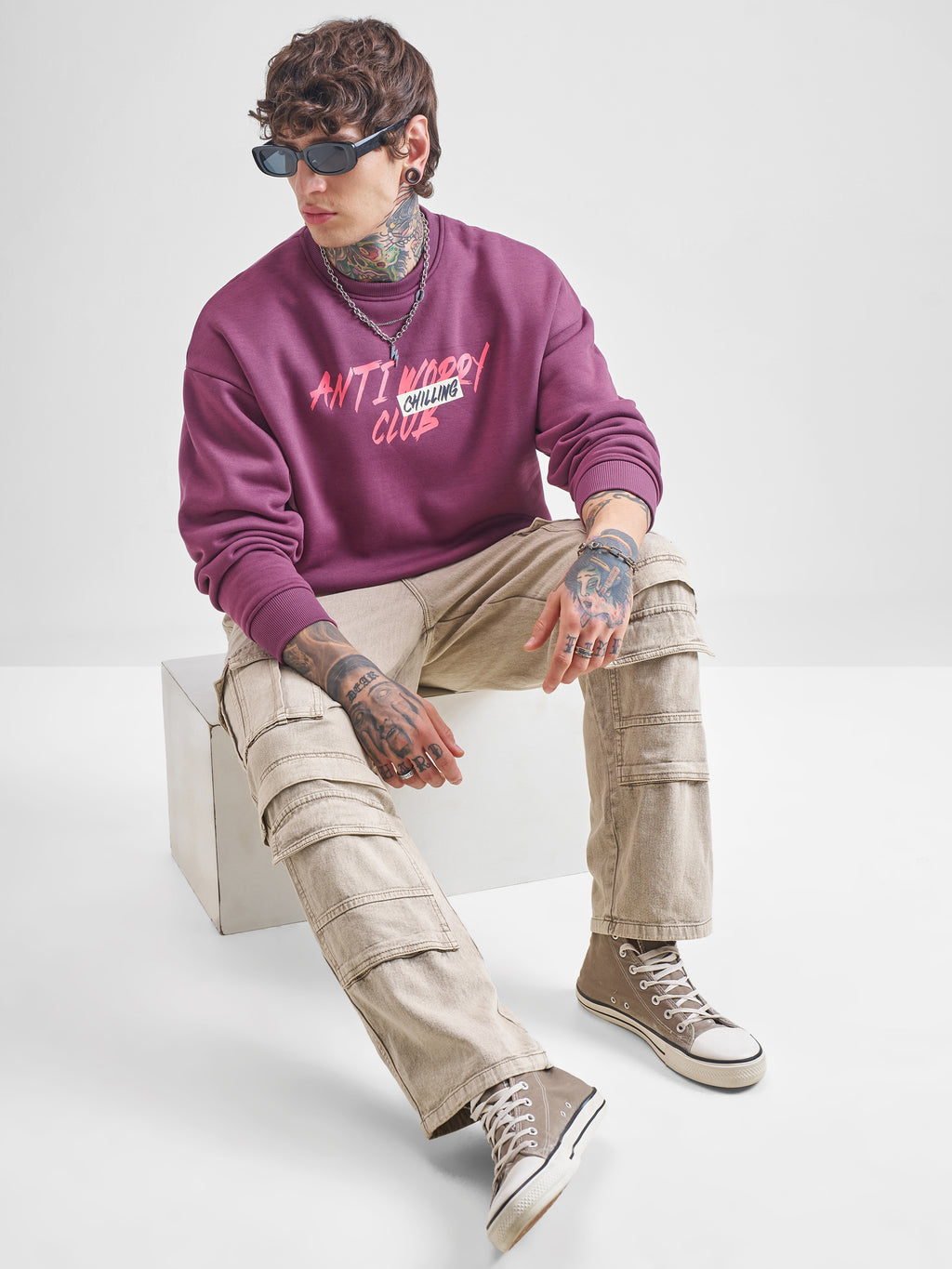 Highlander Men Purple Round Neck Pullover Sweatshirt - Purple - Image 2