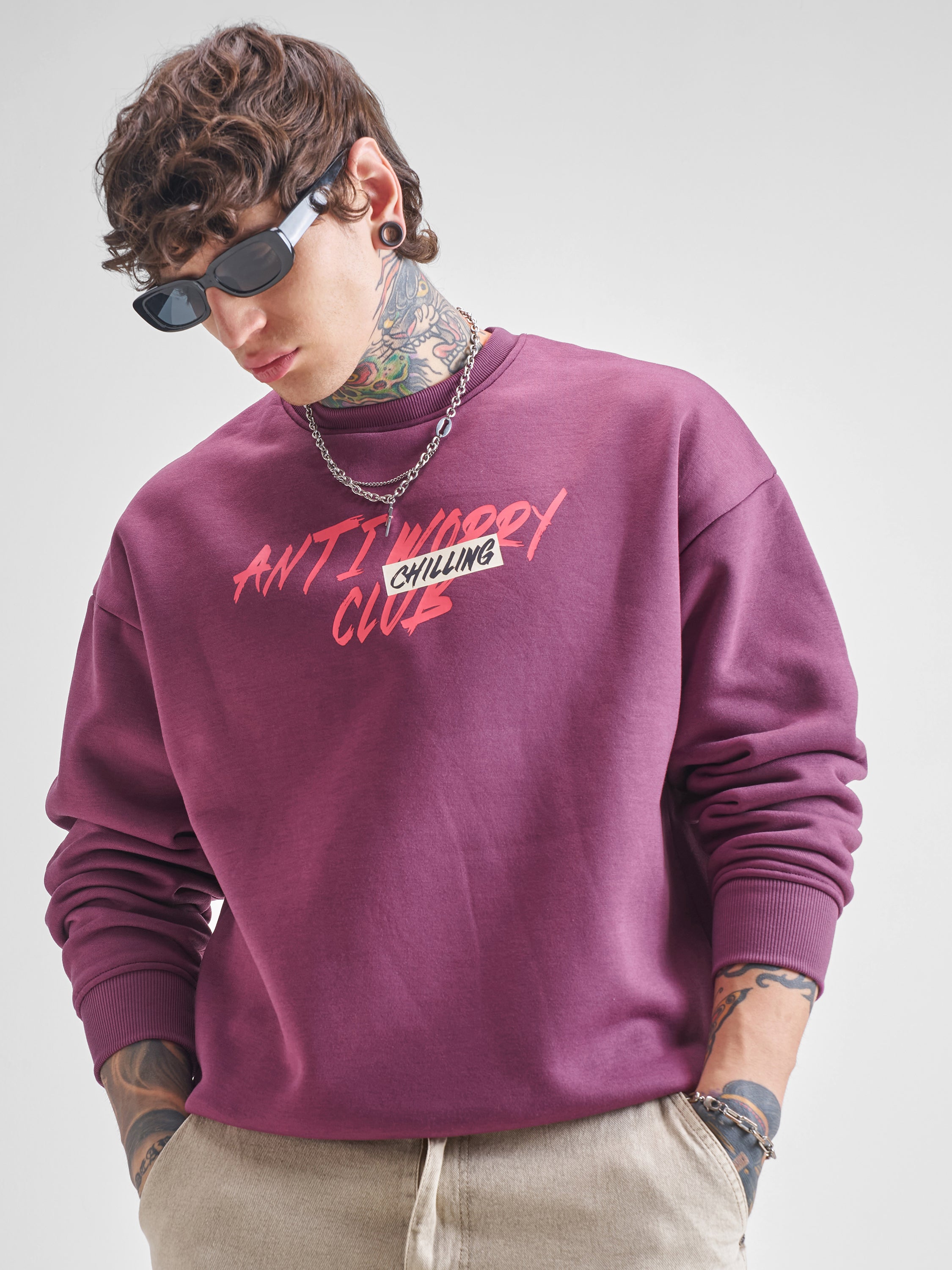 Highlander Men Purple Round Neck Pullover Sweatshirt - Purple - Image 3