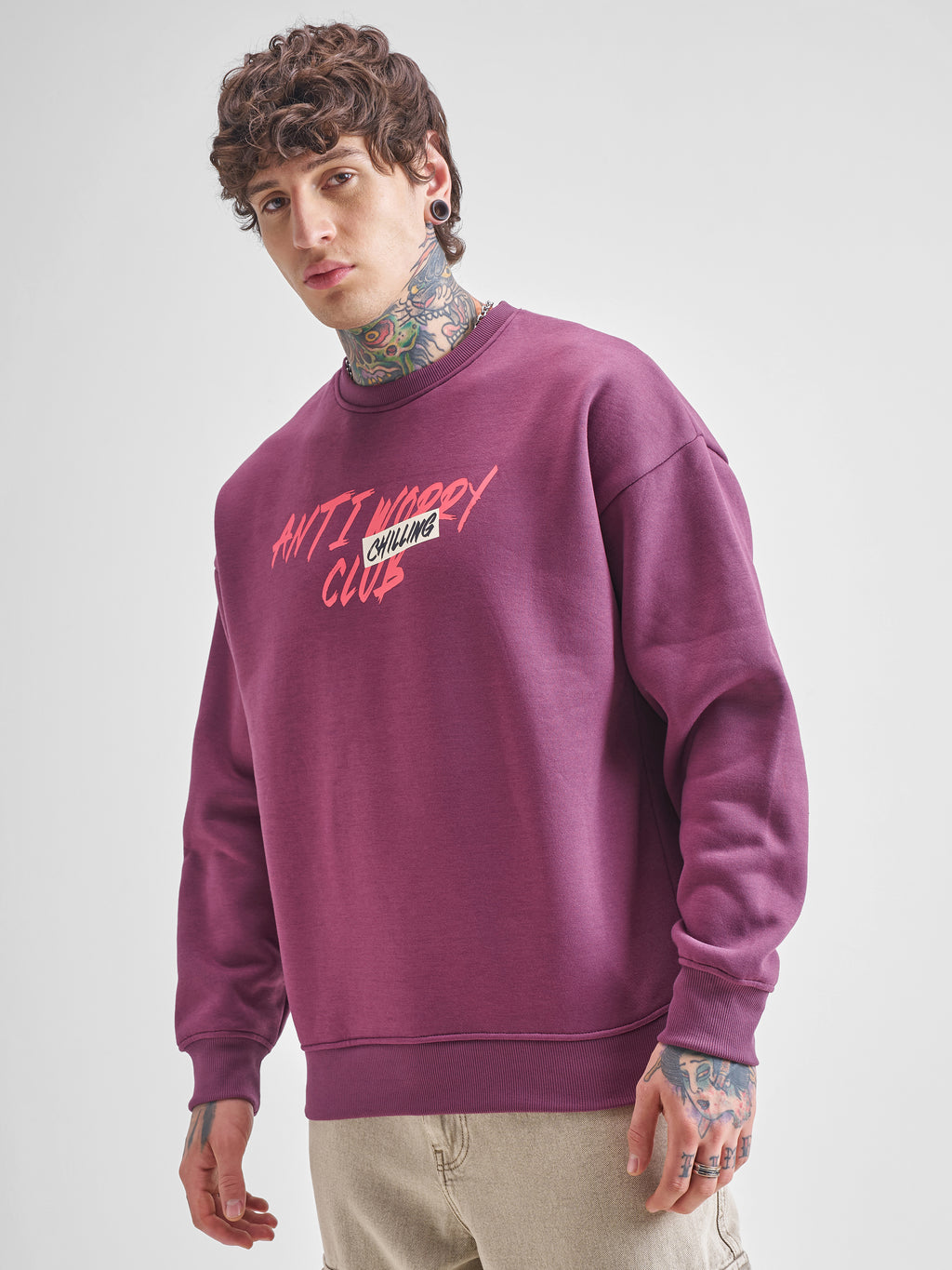 Highlander Men Purple Round Neck Pullover Sweatshirt - Purple - Image 4