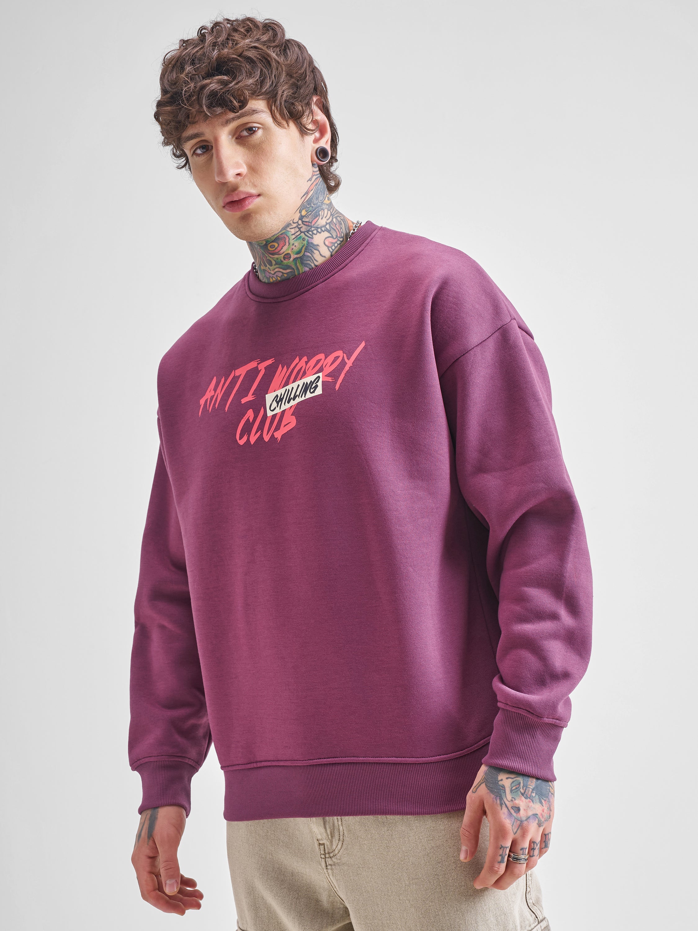 Highlander Men Purple Round Neck Pullover Sweatshirt - Purple - Image 4