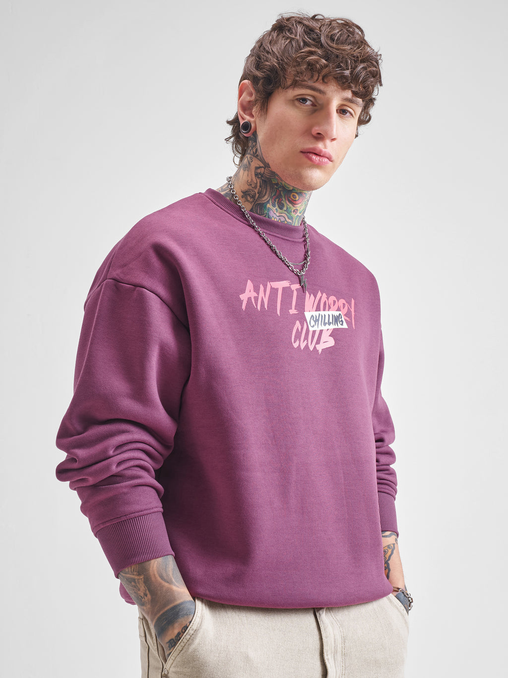 Highlander Men Purple Round Neck Pullover Sweatshirt - Purple - Image 6