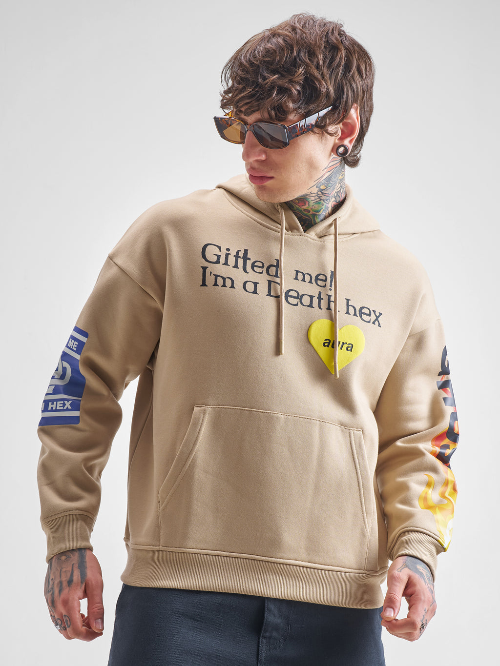 Highlander Men Beige Hooded Pullover Sweatshirt - Beige - Image 1