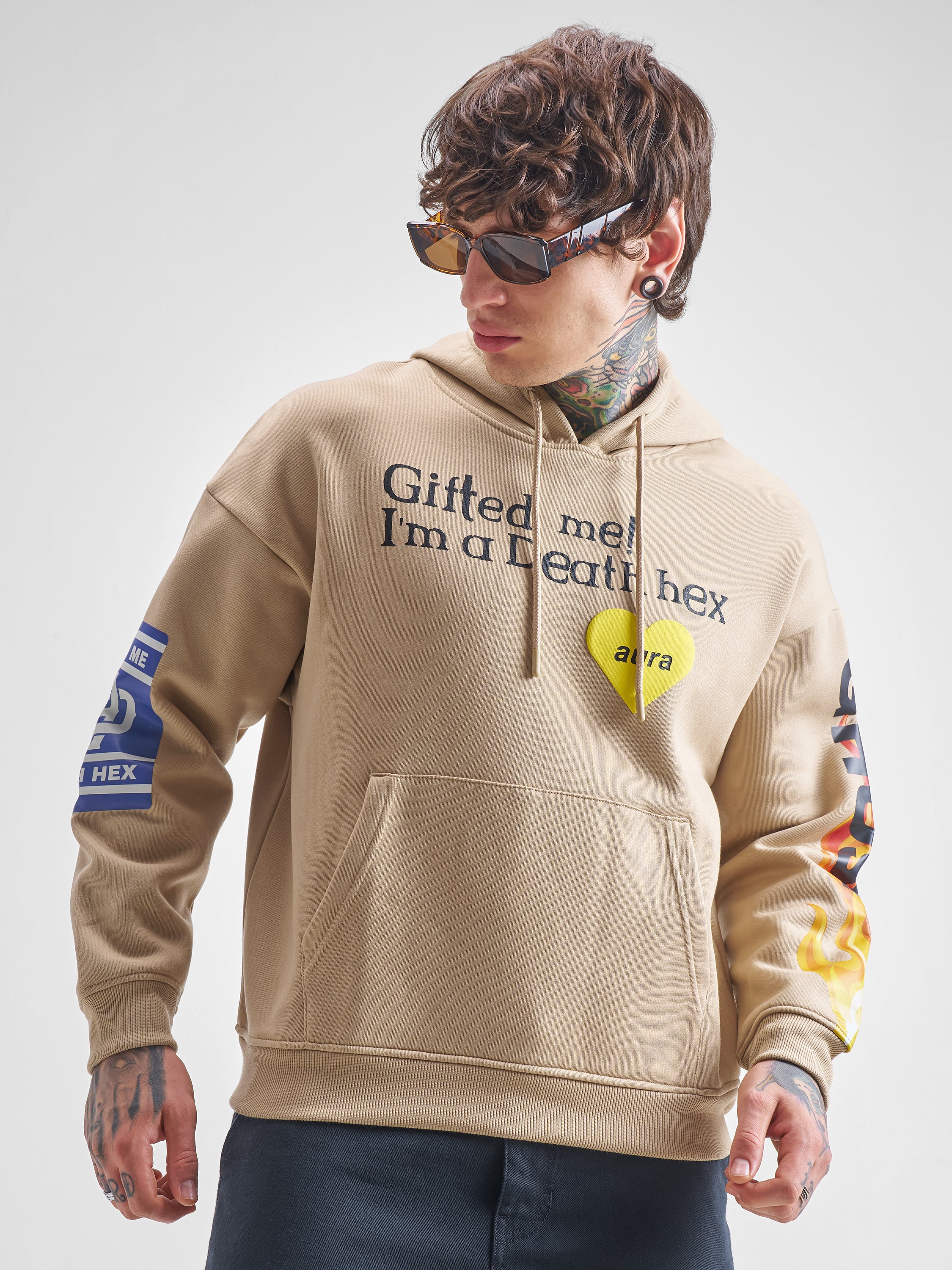 Highlander Men Beige Hooded Pullover Sweatshirt - Beige - Image 1