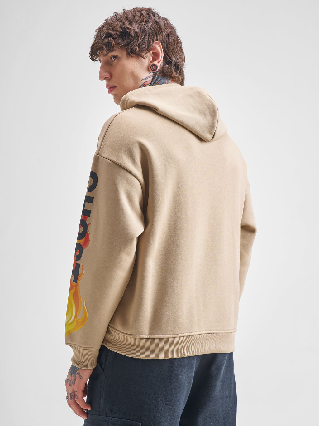 Highlander Men Beige Hooded Pullover Sweatshirt - Beige - Image 3